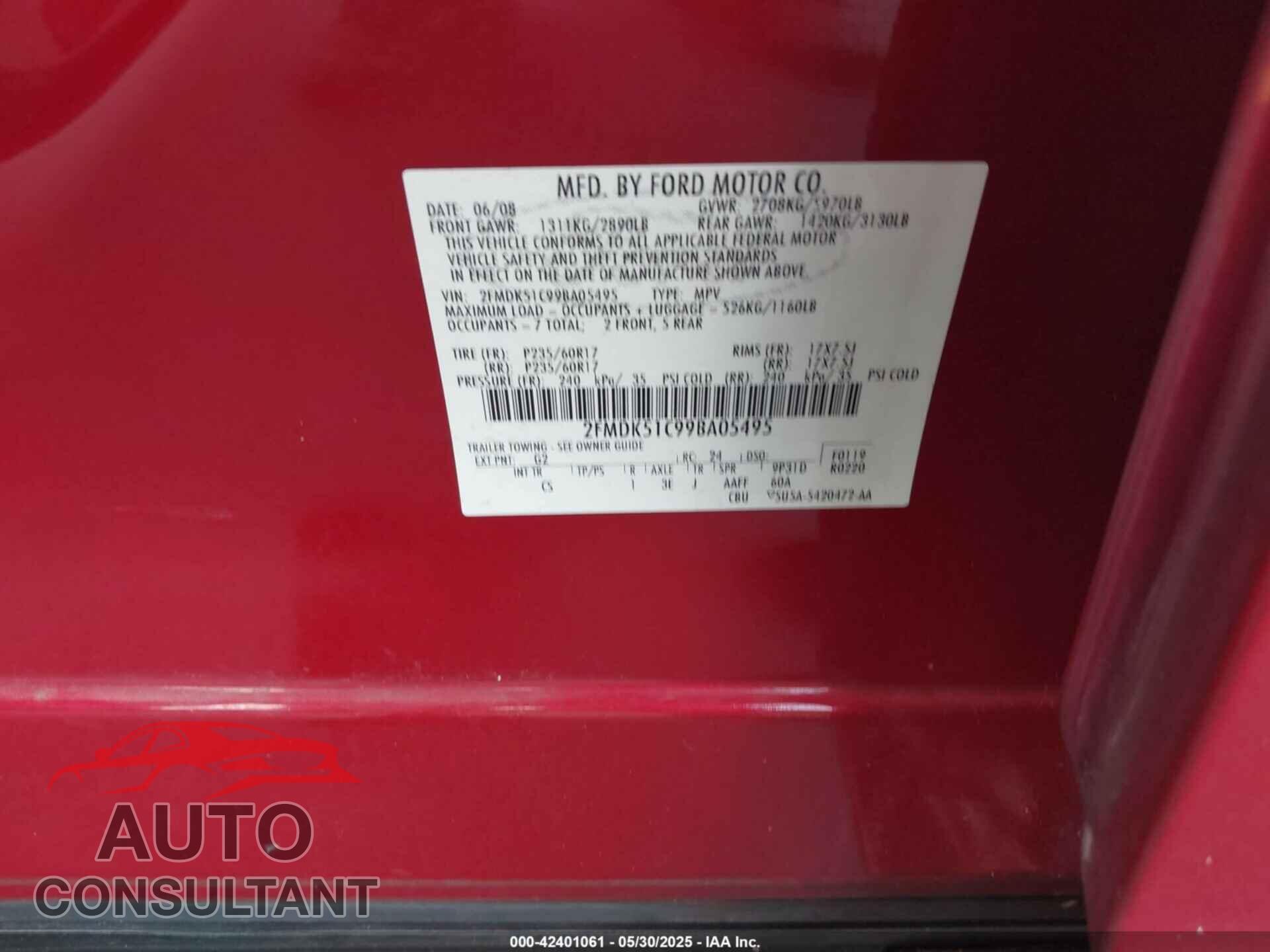 FORD FLEX 2009 - 2FMDK51C99BA05495