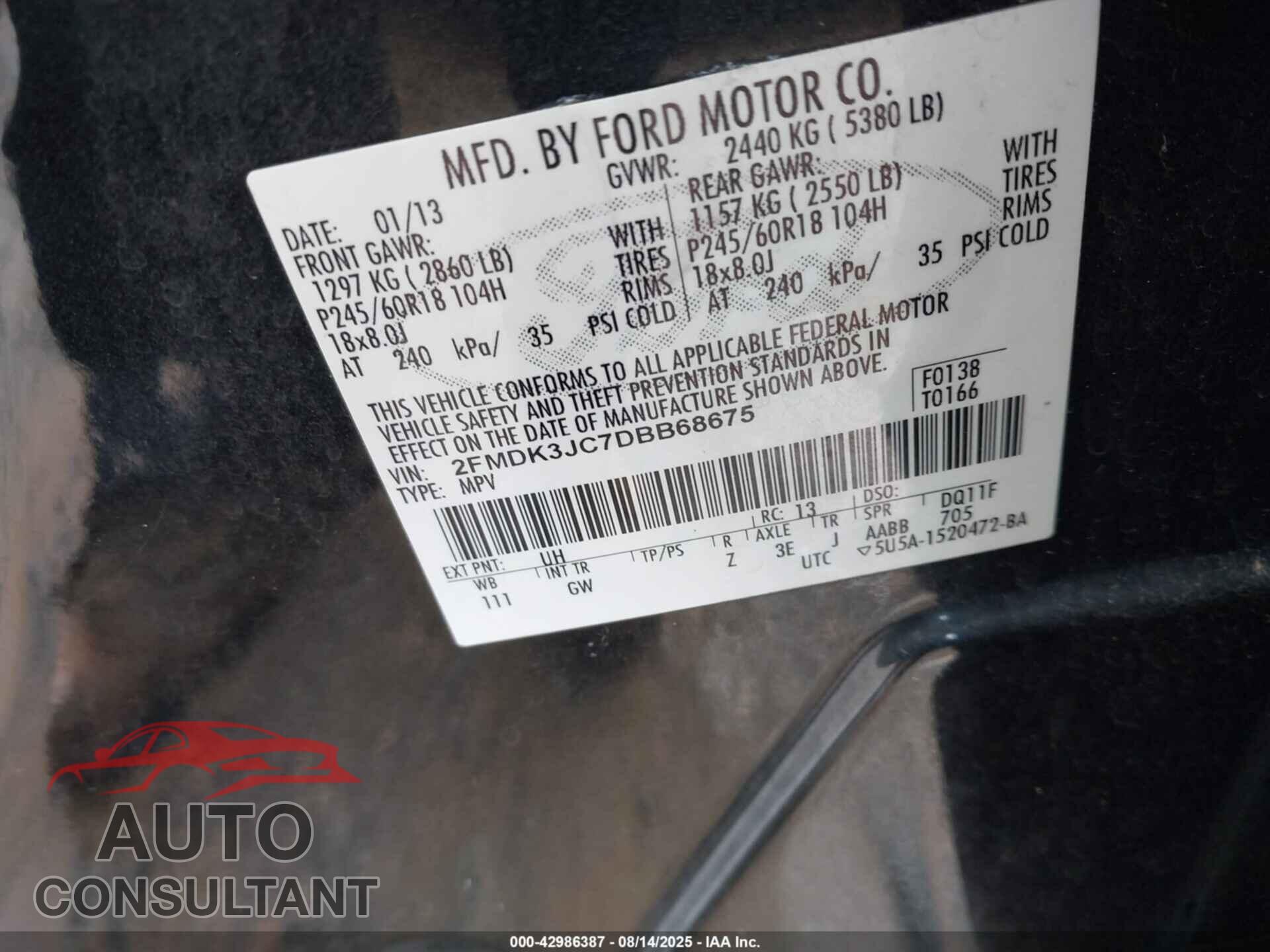 FORD EDGE 2013 - 2FMDK3JC7DBB68675