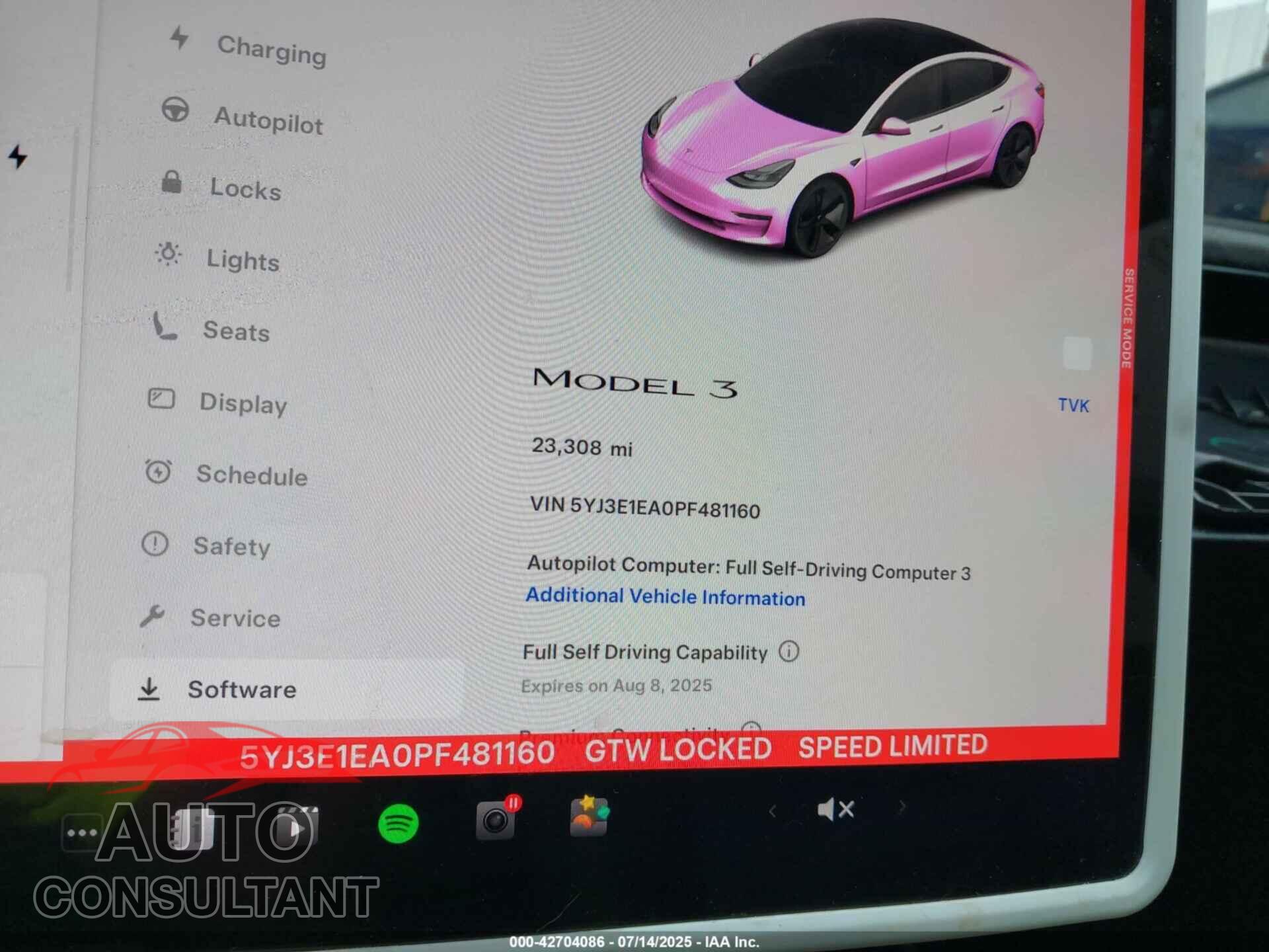 TESLA MODEL 3 2023 - 5YJ3E1EA0PF481160