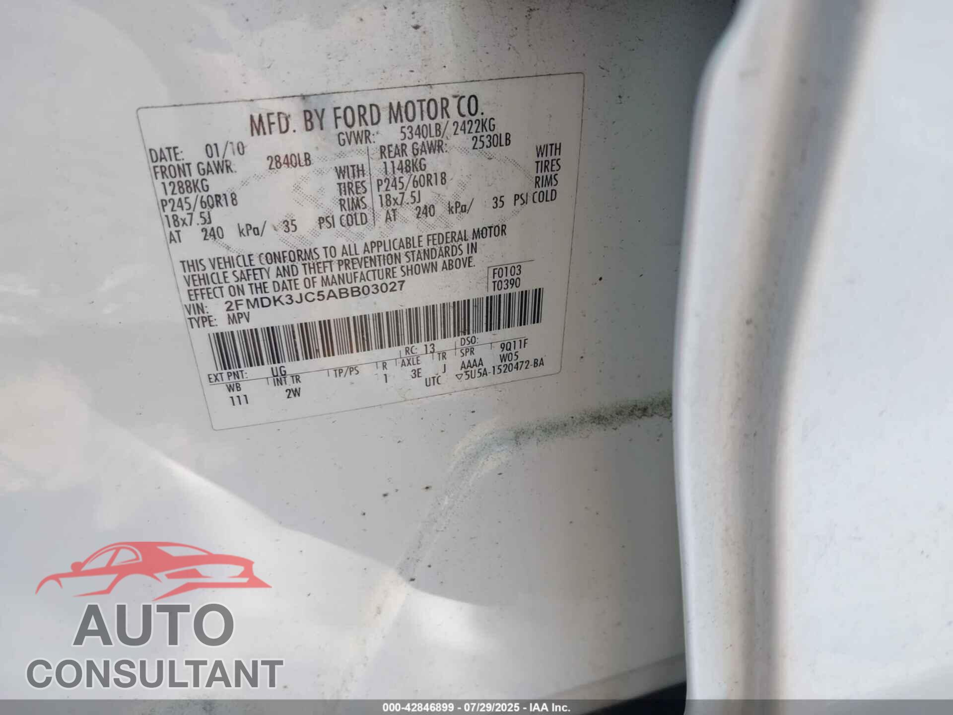FORD EDGE 2010 - 2FMDK3JC5ABB03027