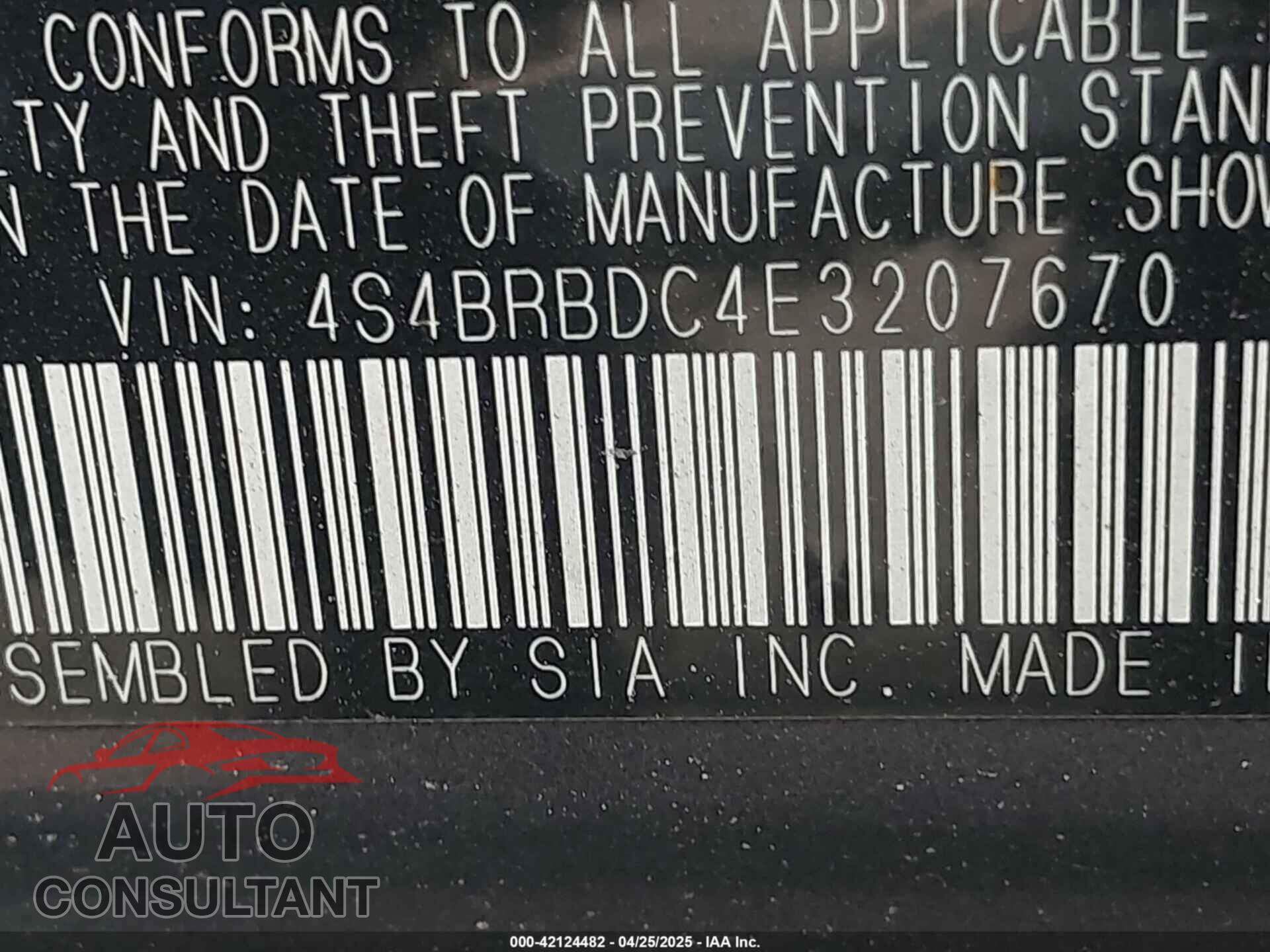 SUBARU OUTBACK 2014 - 4S4BRBDC4E3207670
