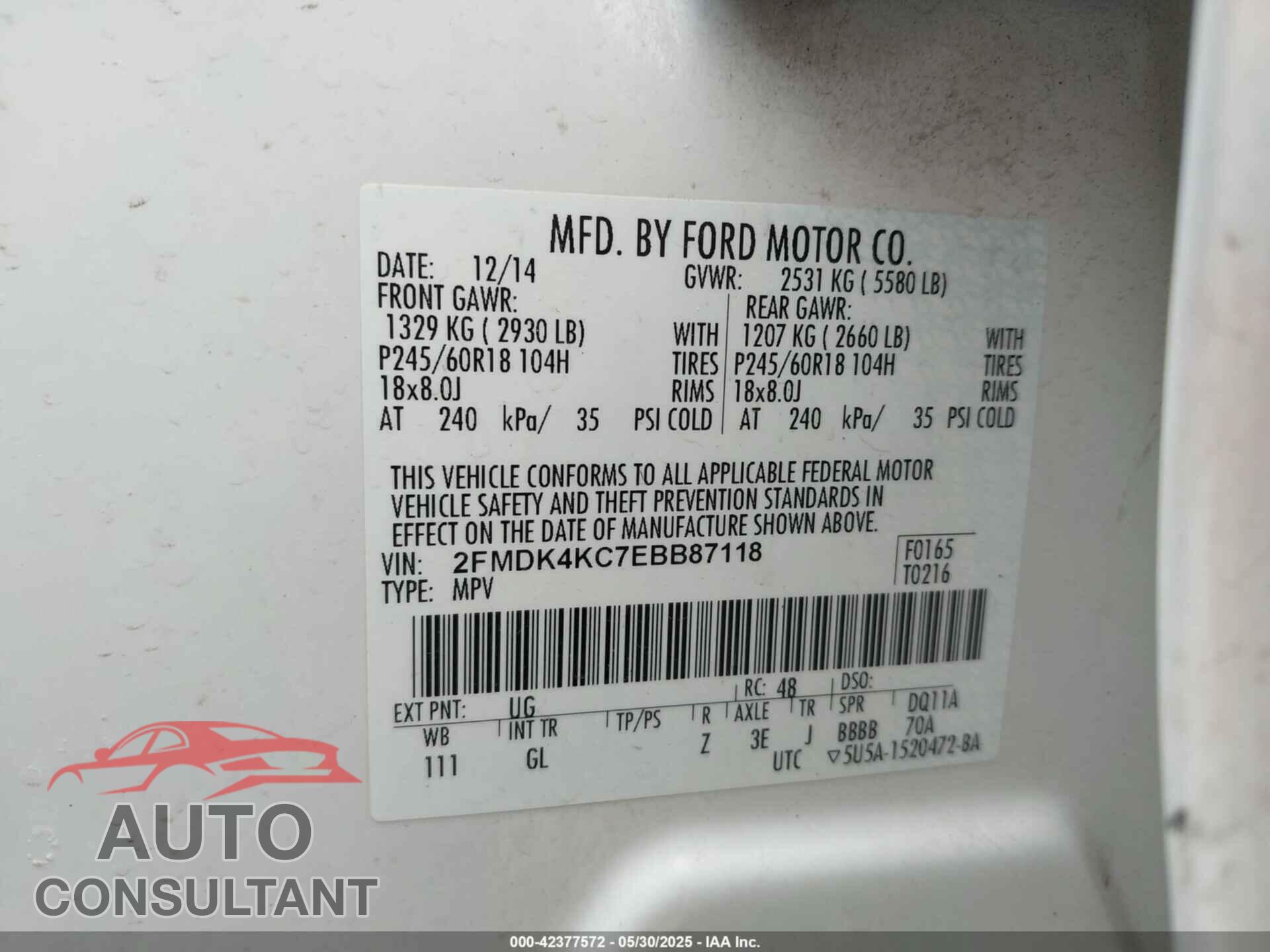 FORD EDGE 2014 - 2FMDK4KC7EBB87118