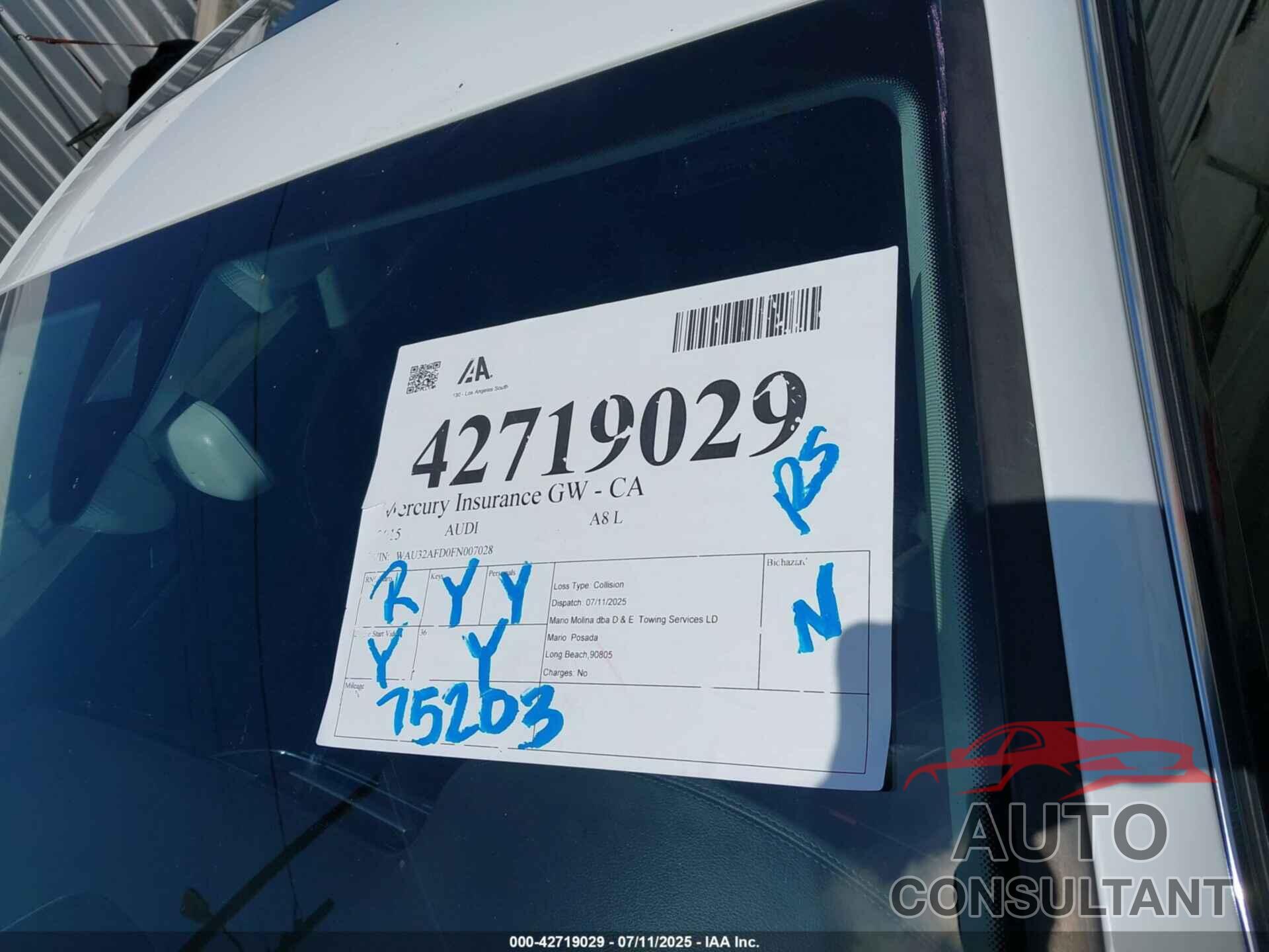 AUDI A8 L 2015 - WAU32AFD0FN007028