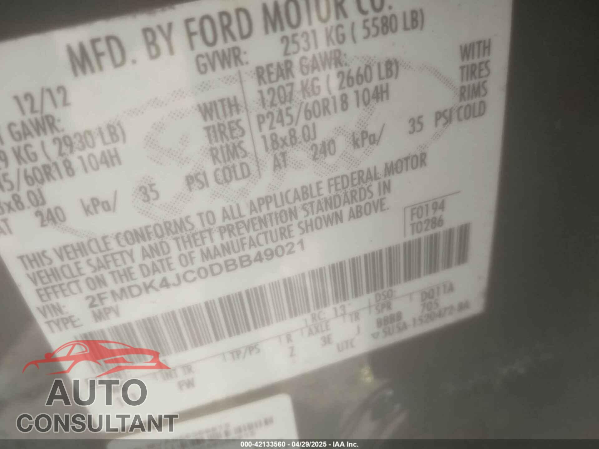 FORD EDGE 2013 - 2FMDK4JC0DBB49021