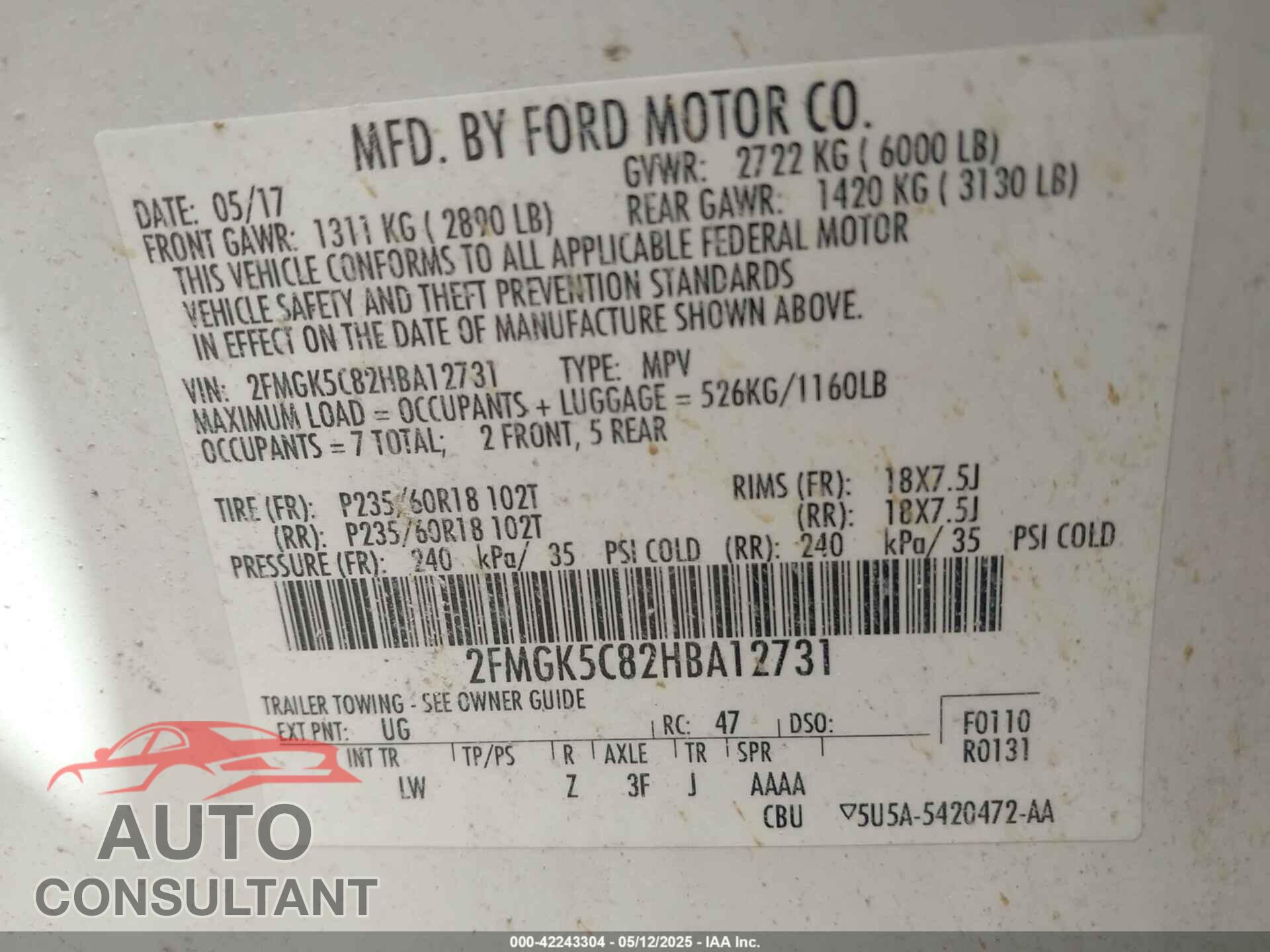 FORD FLEX 2017 - 2FMGK5C82HBA12731
