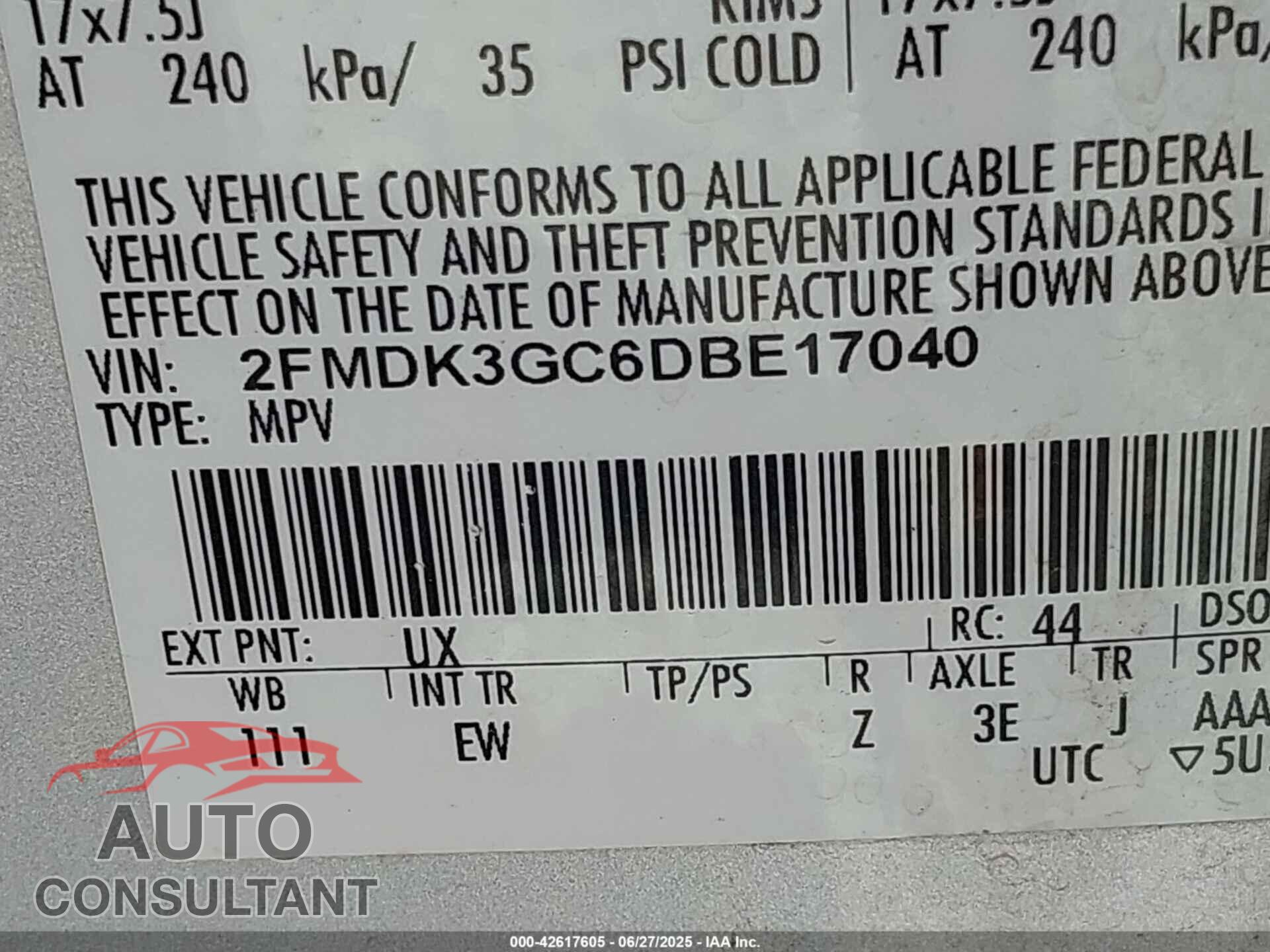 FORD EDGE 2013 - 2FMDK3GC6DBE17040