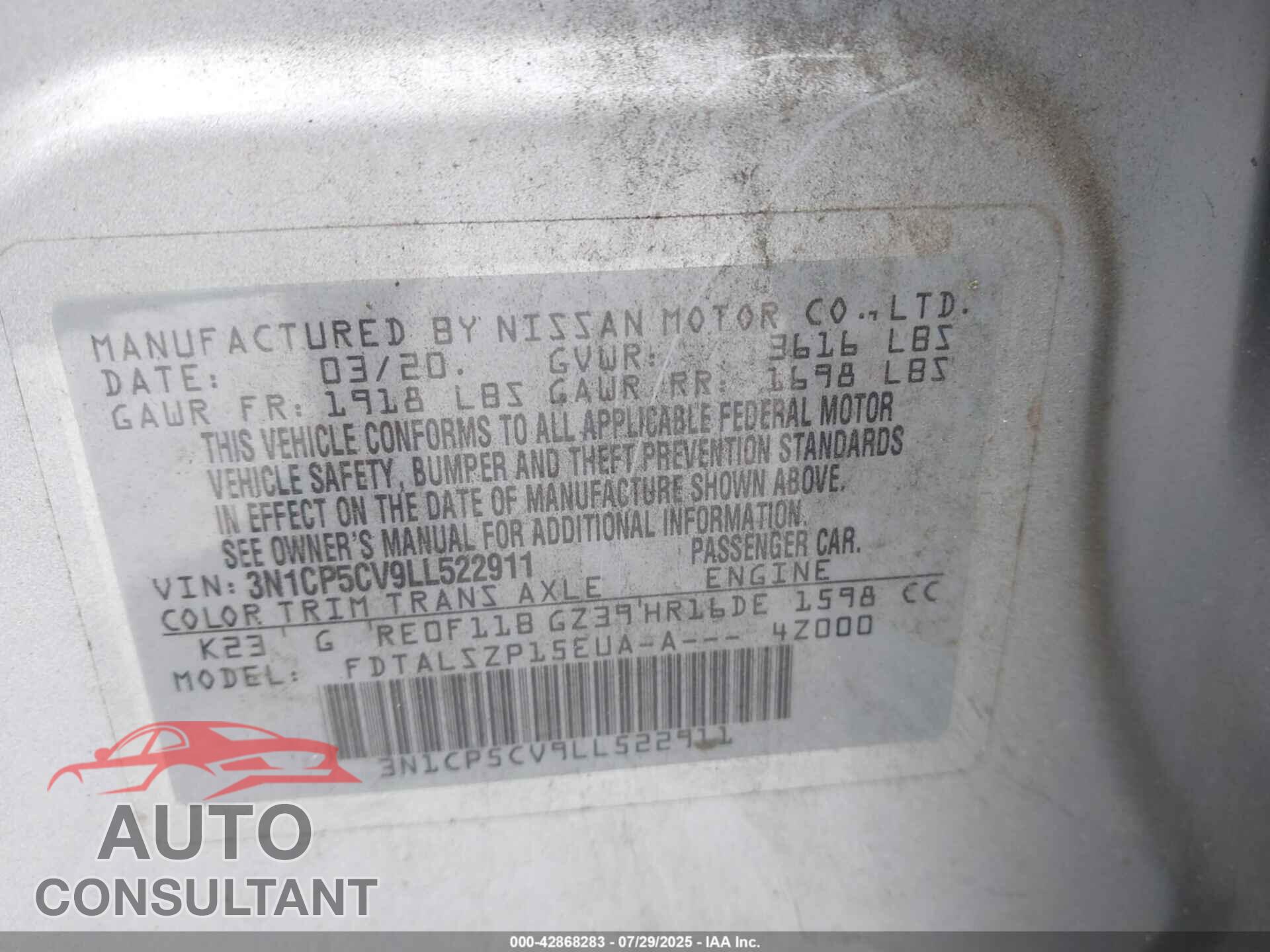 NISSAN KICKS 2020 - 3N1CP5CV9LL522911