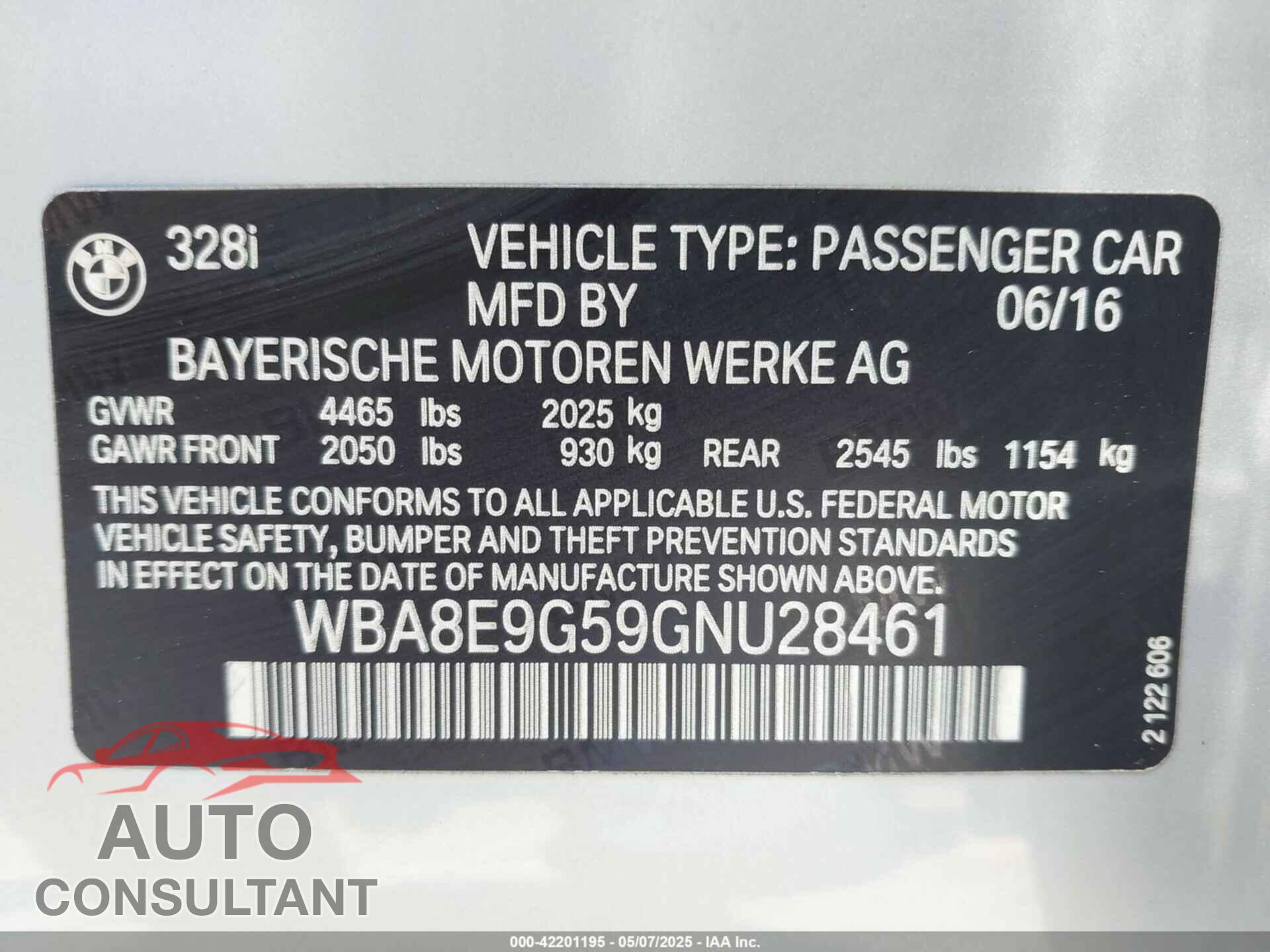BMW 328I 2016 - WBA8E9G59GNU28461