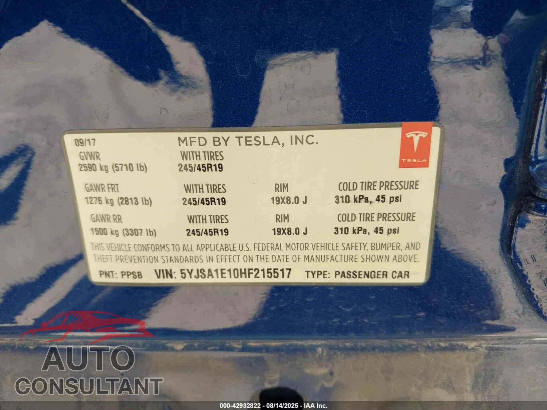 TESLA MODEL S 2017 - 5YJSA1E10HF215517