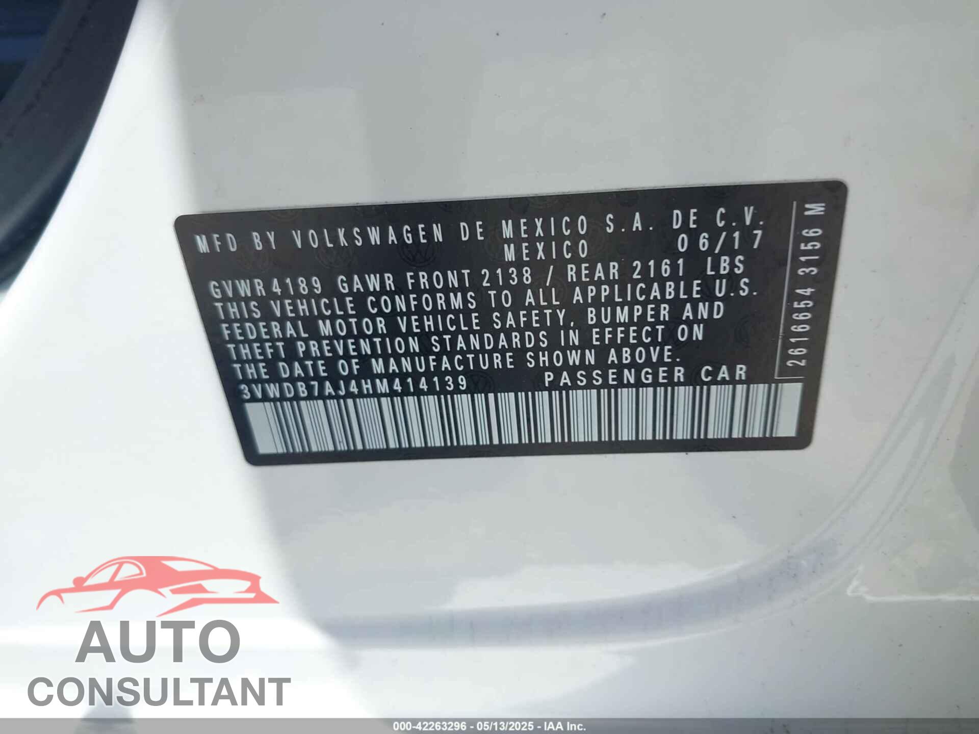 VOLKSWAGEN JETTA 2017 - 3VWDB7AJ4HM414139