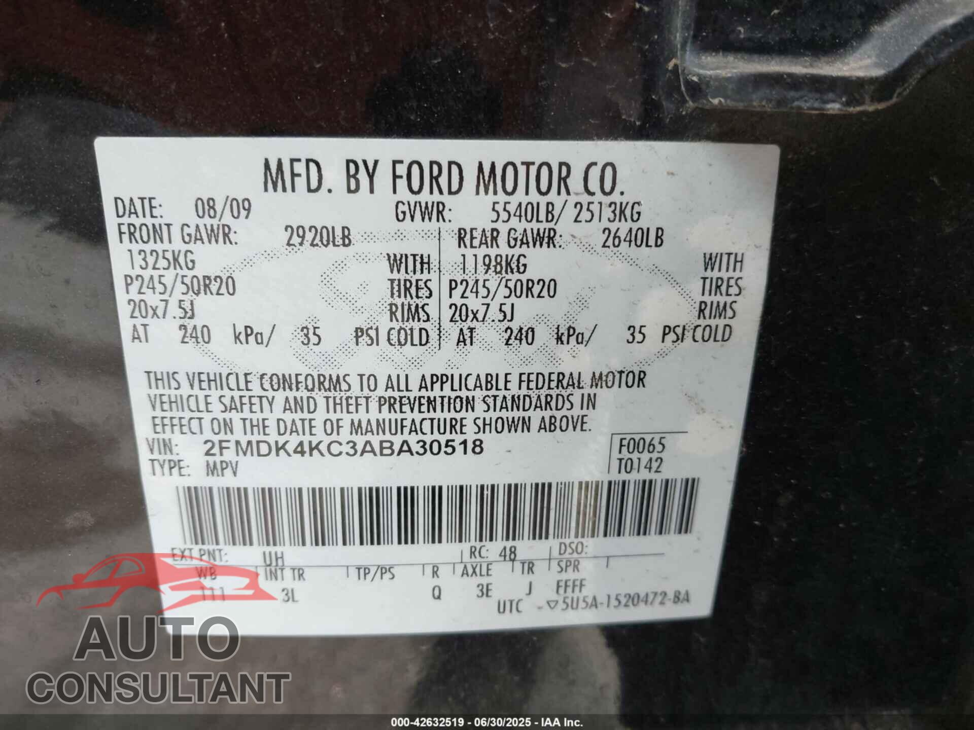 FORD EDGE 2010 - 2FMDK4KC3ABA30518