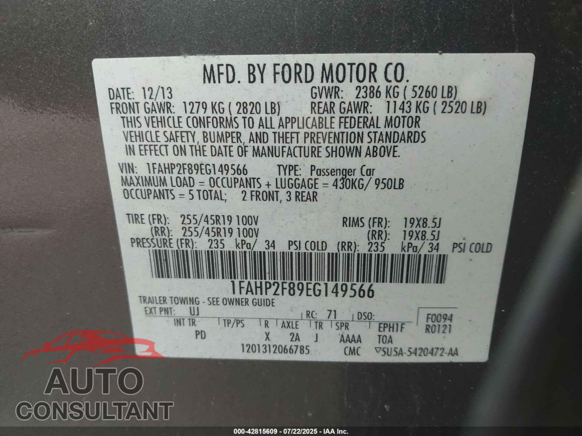 FORD TAURUS 2014 - 1FAHP2F89EG149566