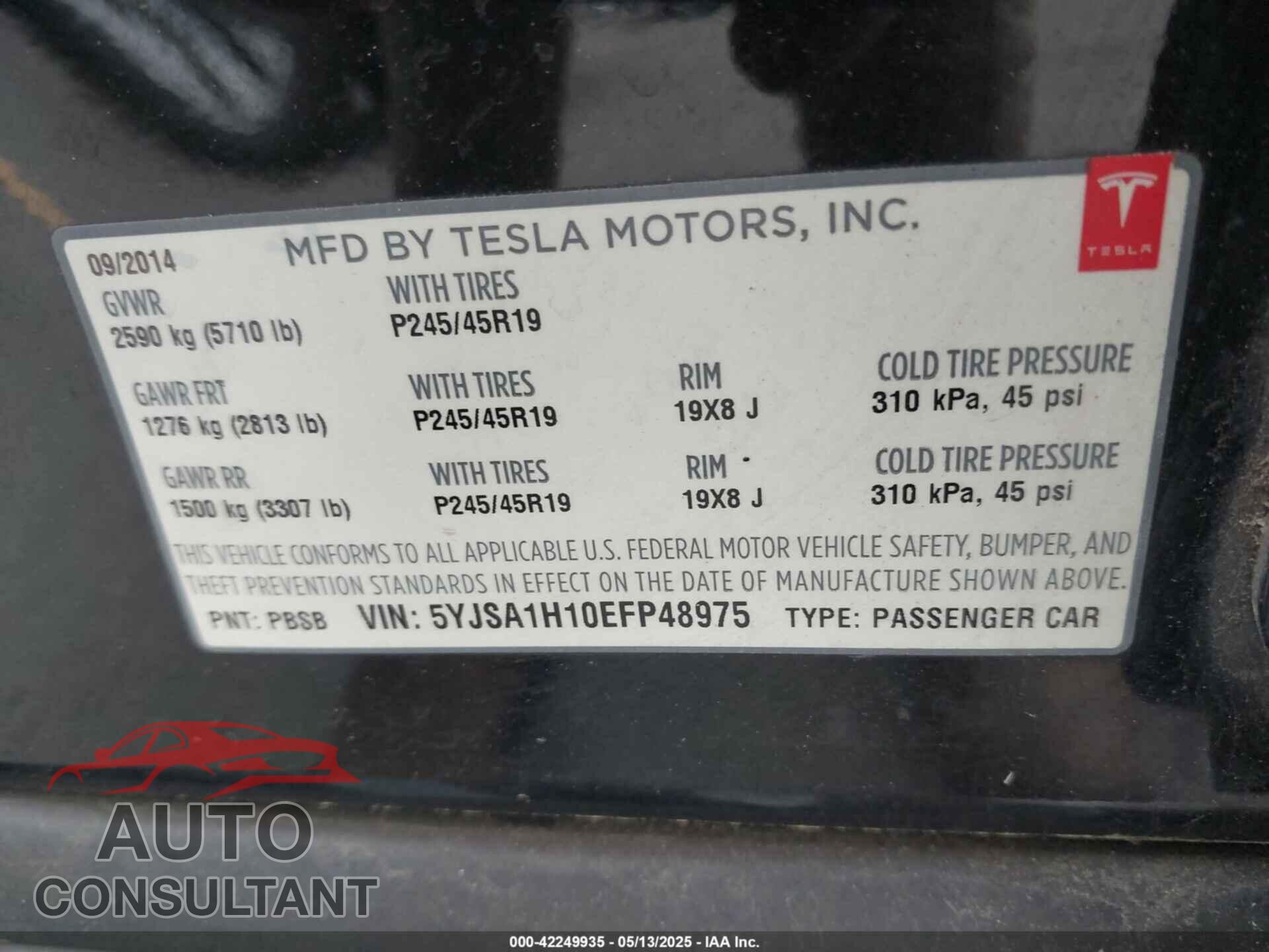 TESLA MODEL S 2014 - 5YJSA1H10EFP48975