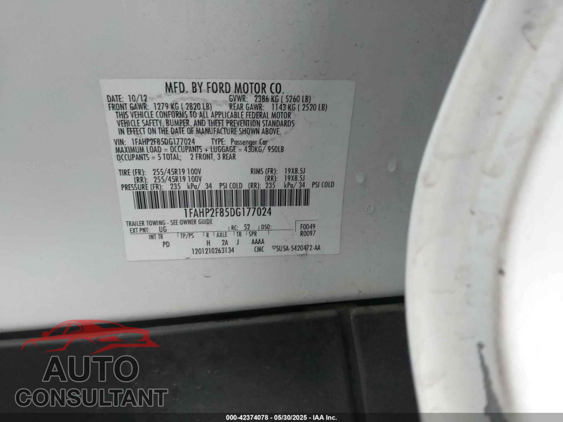 FORD TAURUS 2013 - 1FAHP2F85DG177024