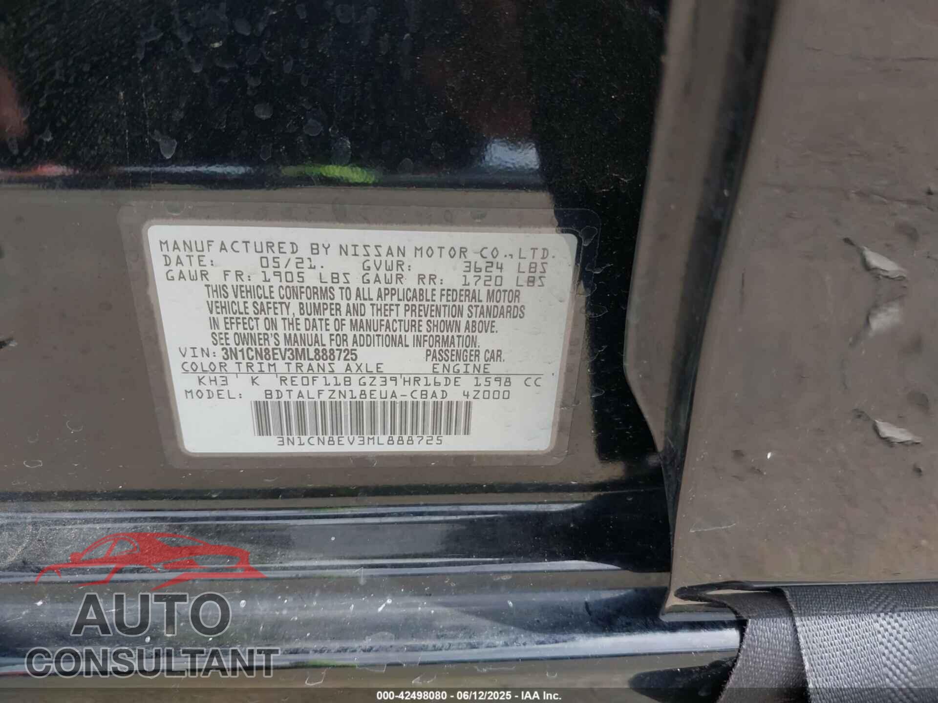 NISSAN VERSA 2021 - 3N1CN8EV3ML888725
