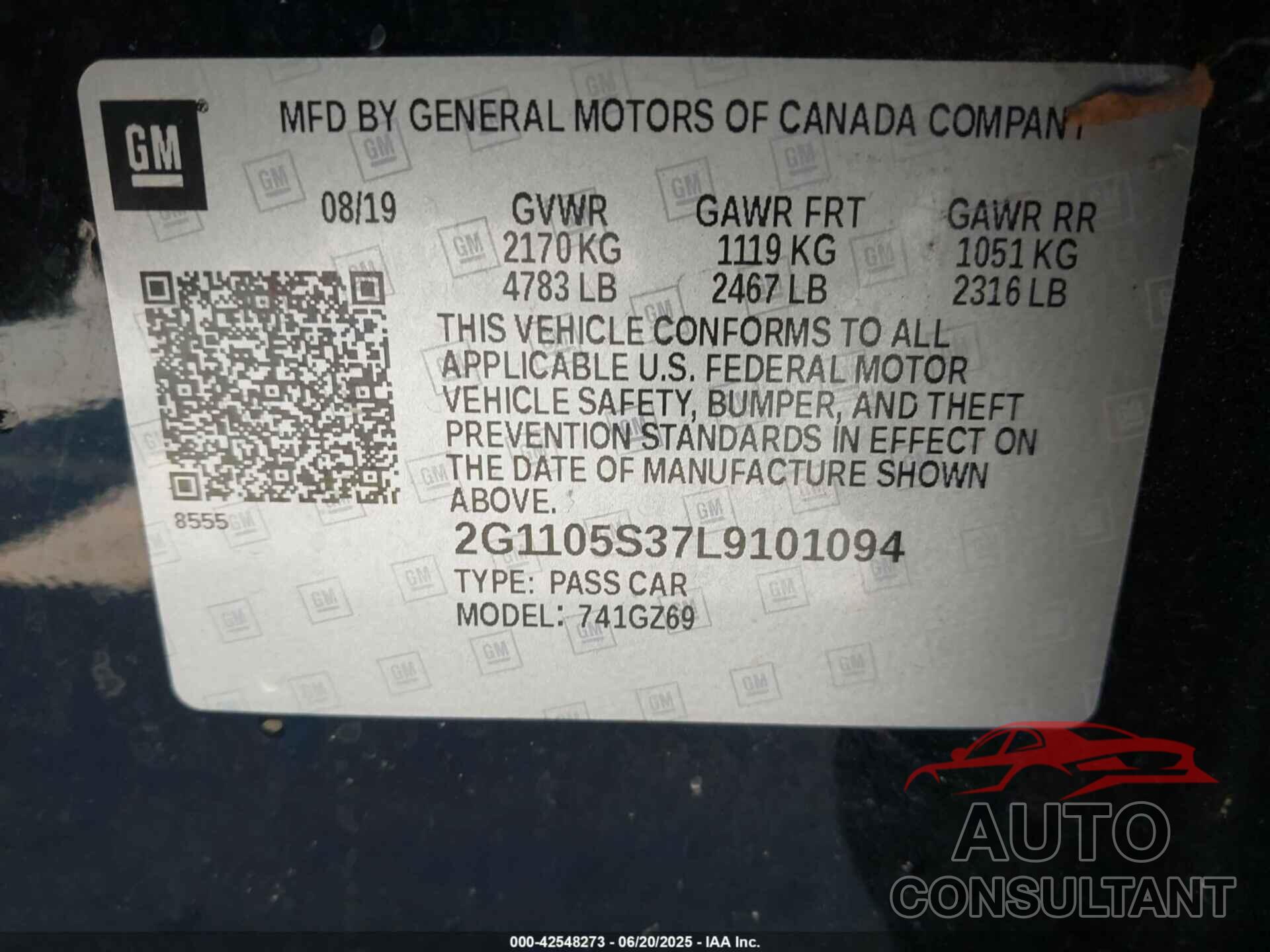 CHEVROLET IMPALA 2020 - 2G1105S37L9101094