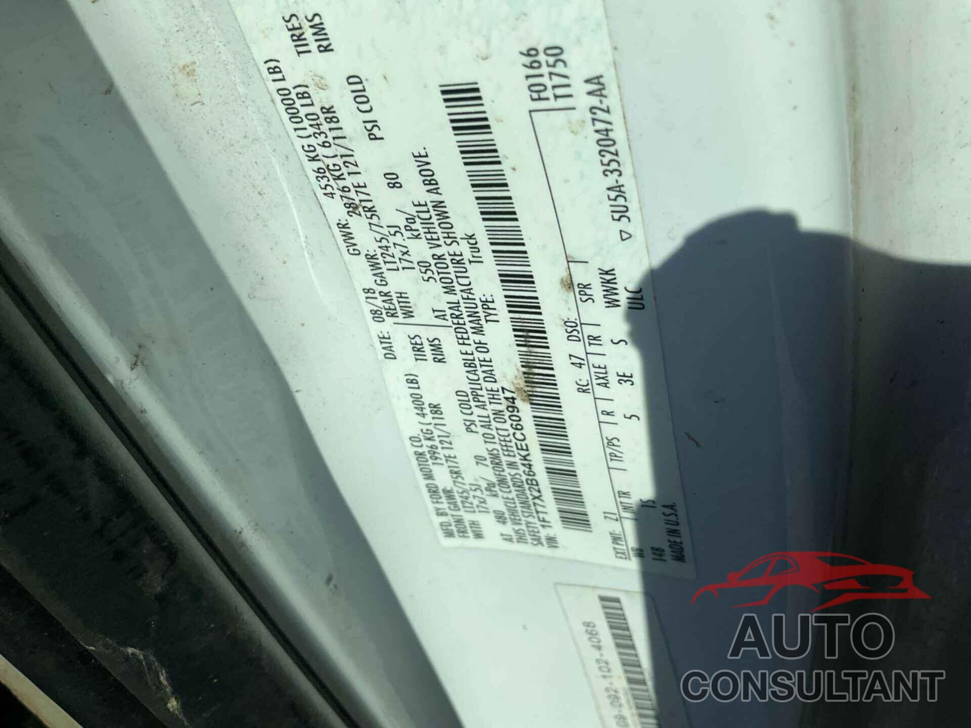 FORD F-250 2019 - 1FT7X2B64KEC60947