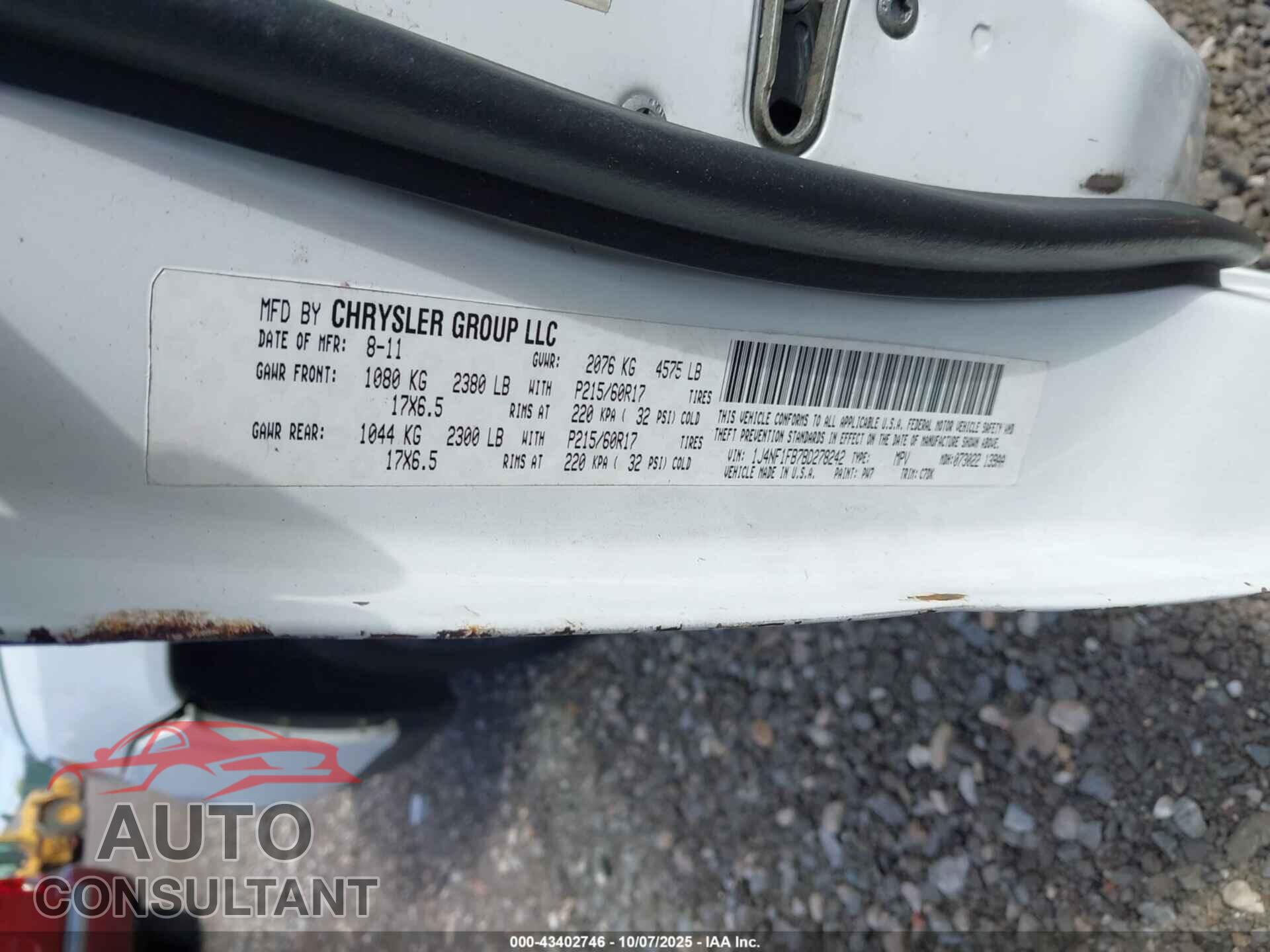 JEEP COMPASS 2011 - 1J4NF1FB7BD278242