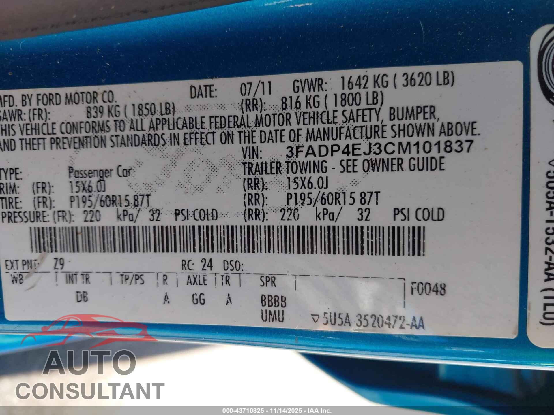 FORD FIESTA 2012 - 3FADP4EJ3CM101837