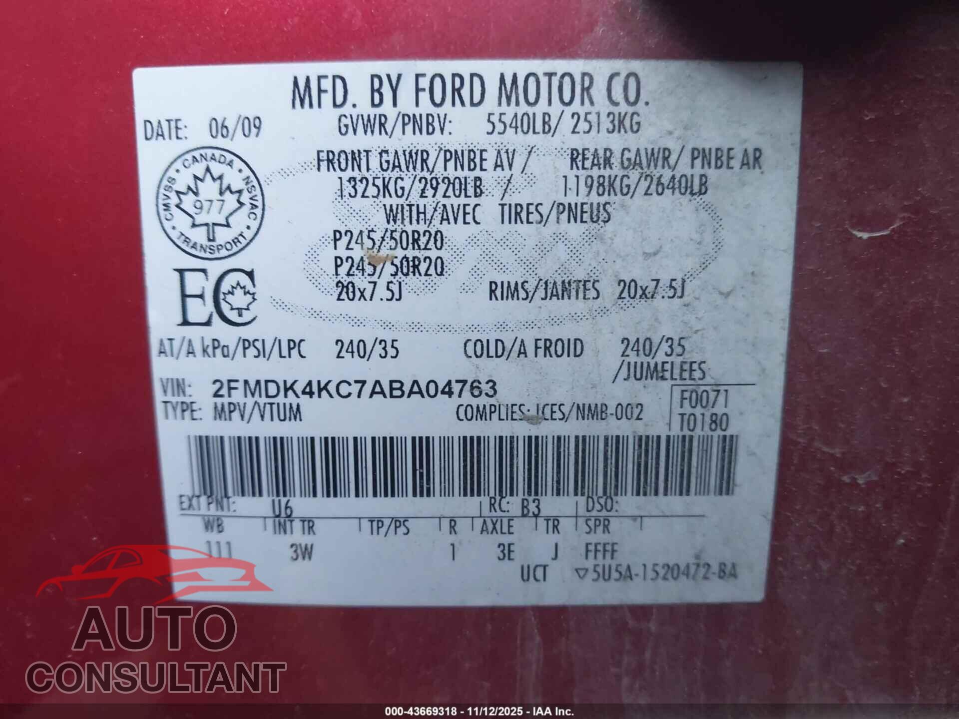 FORD EDGE 2010 - 2FMDK4KC7ABA04763