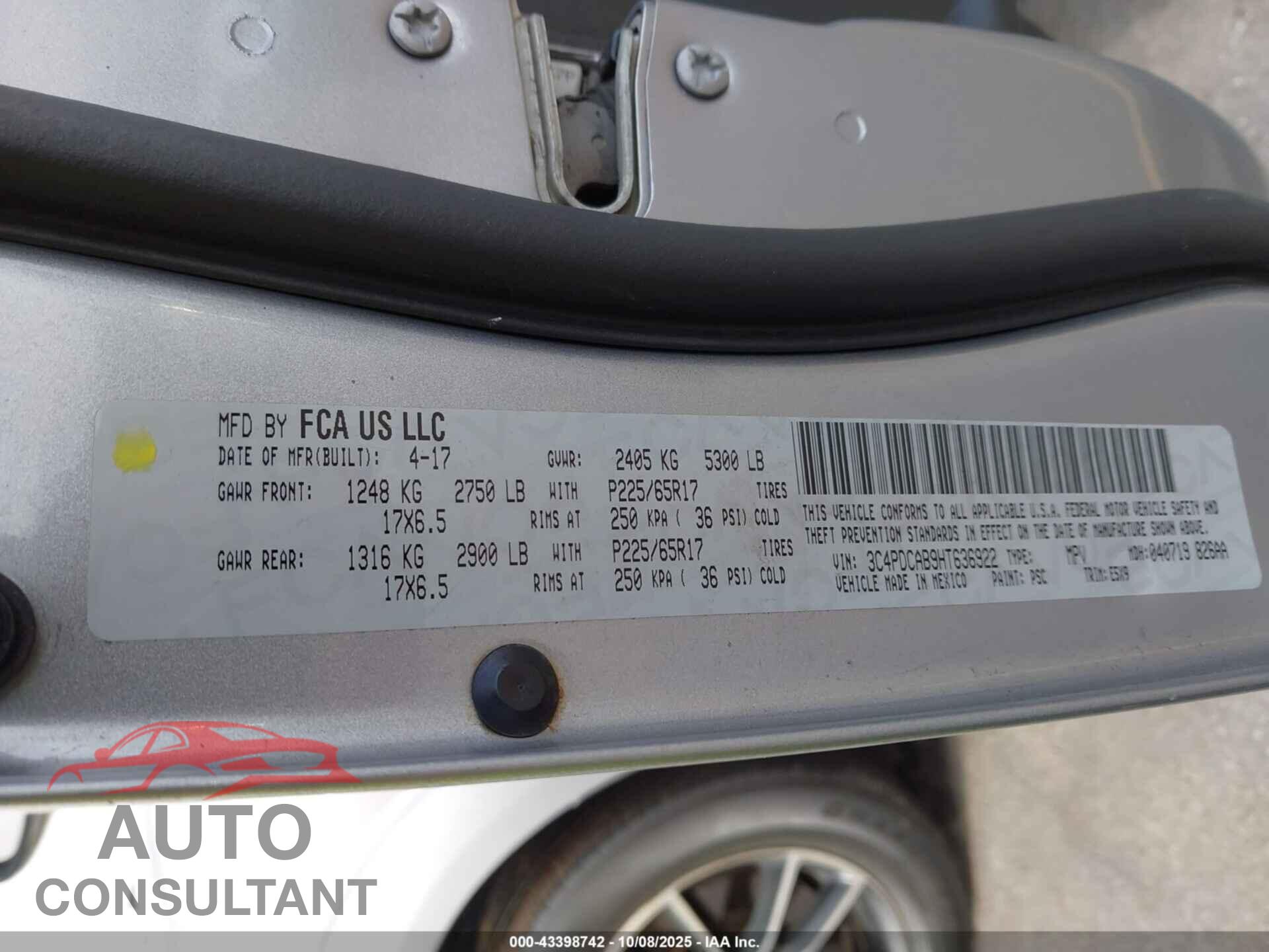 DODGE JOURNEY 2017 - 3C4PDCAB9HT636922