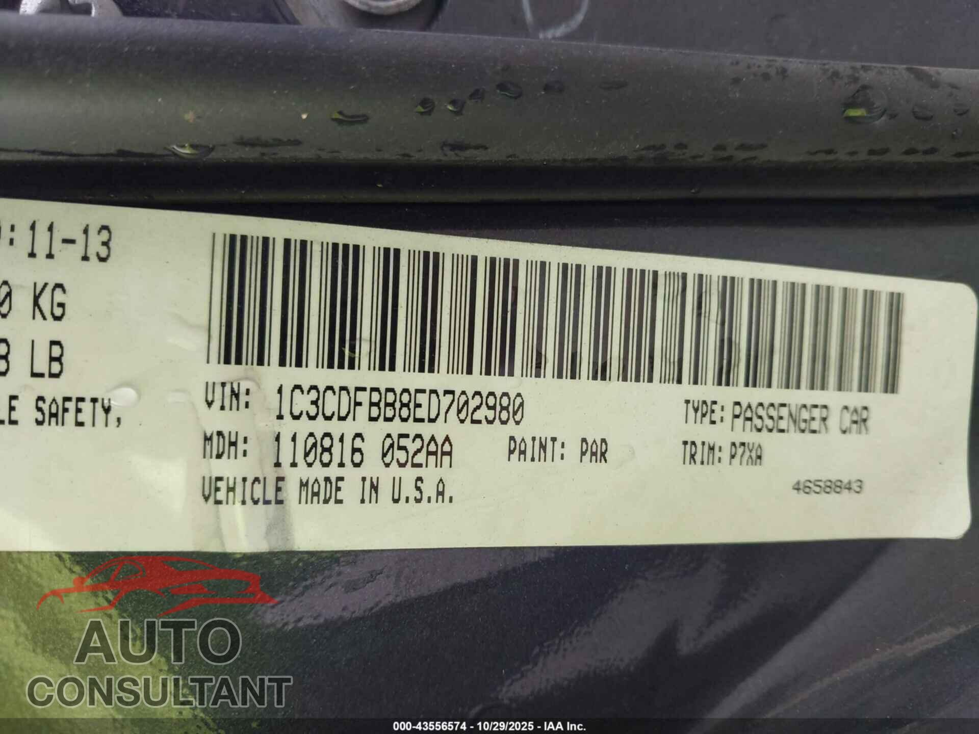DODGE DART 2014 - 1C3CDFBB8ED702980