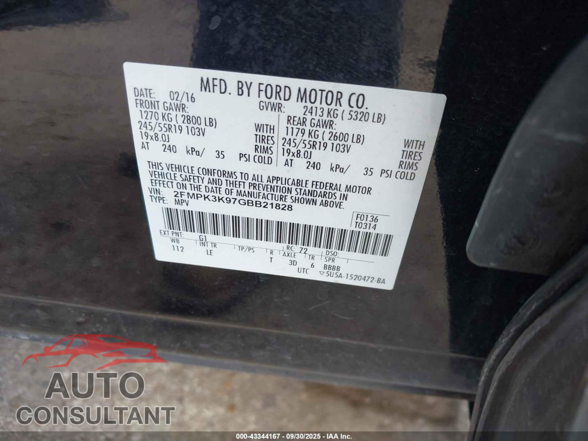 FORD EDGE 2016 - 2FMPK3K97GBB21828