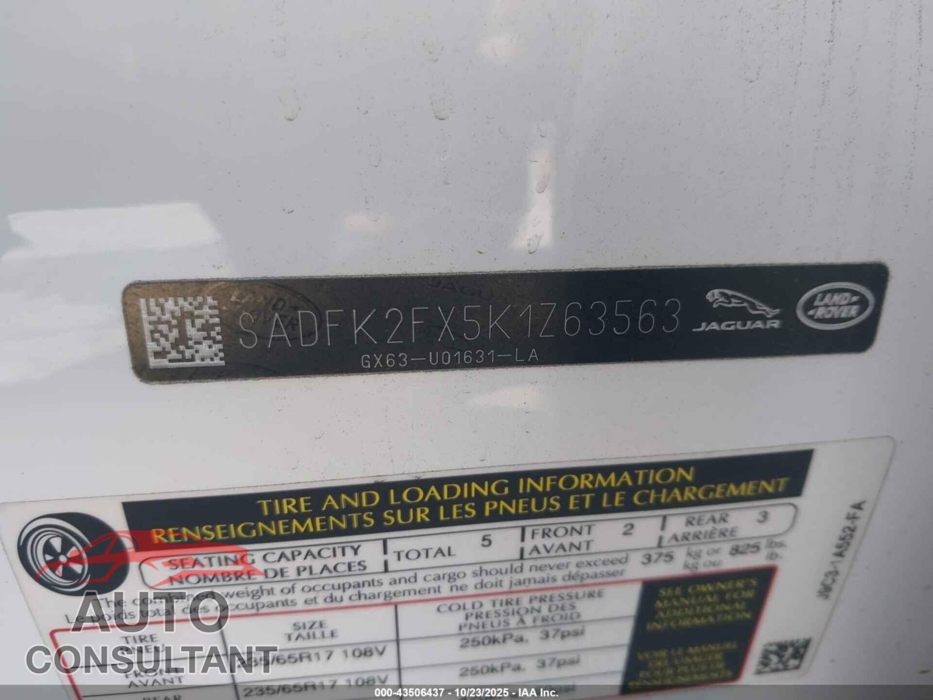 JAGUAR E-PACE 2019 - SADFK2FX5K1Z63563