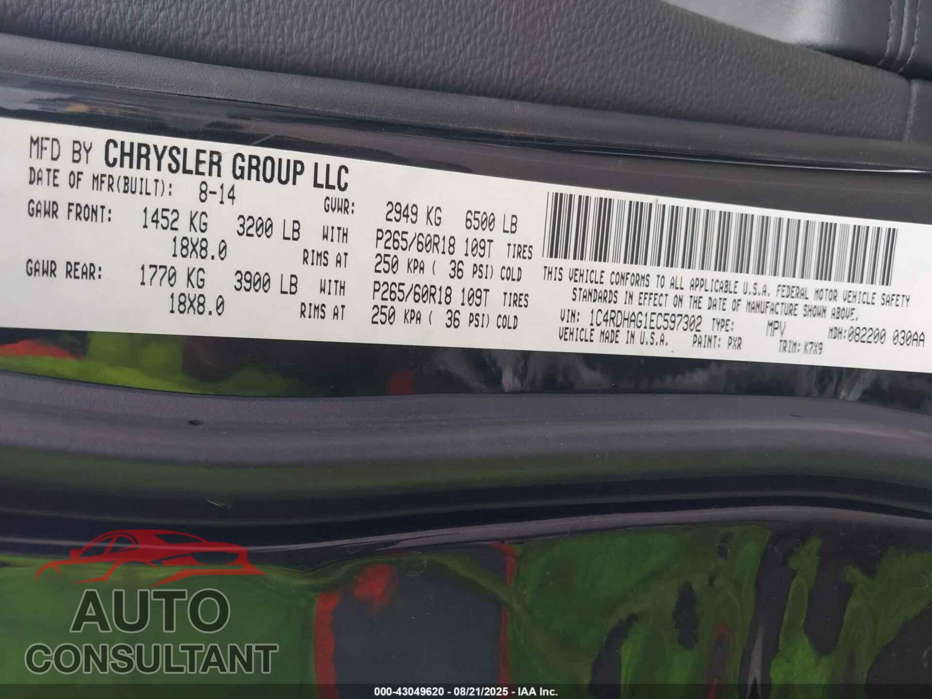 DODGE DURANGO 2014 - 1C4RDHAG1EC597302