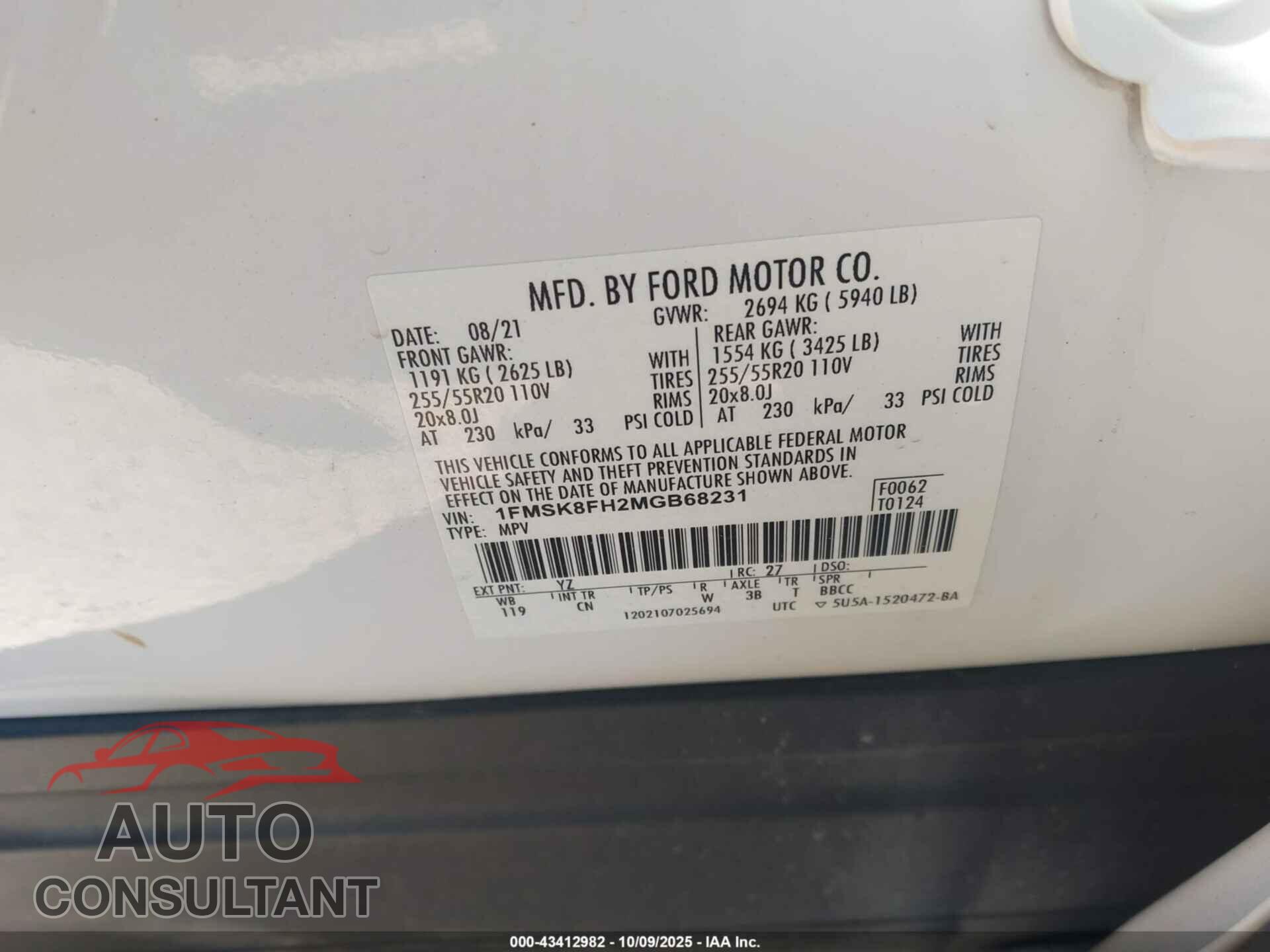 FORD EXPLORER 2021 - 1FMSK8FH2MGB68231
