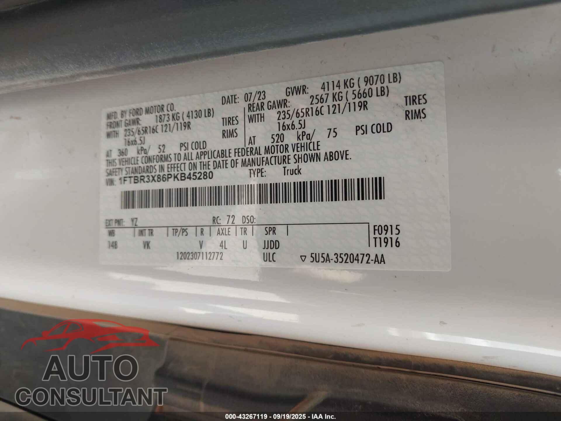 FORD TRANSIT-250 CARGO VAN 2023 - 1FTBR3X86PKB45280