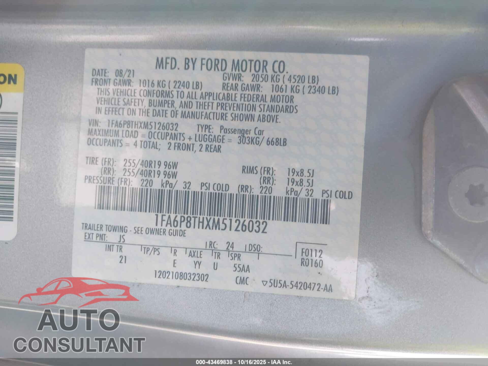 FORD MUSTANG 2021 - 1FA6P8THXM5126032