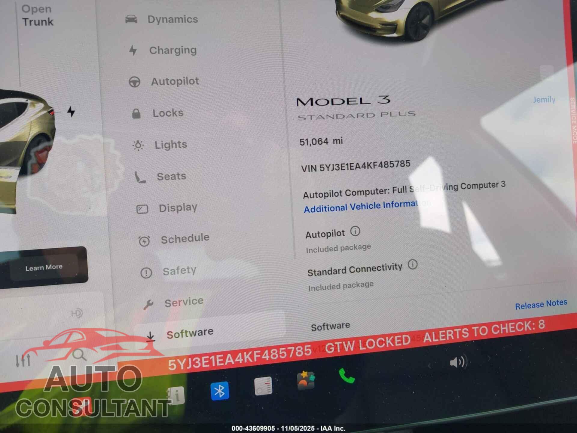 TESLA MODEL 3 2019 - 5YJ3E1EA4KF485785