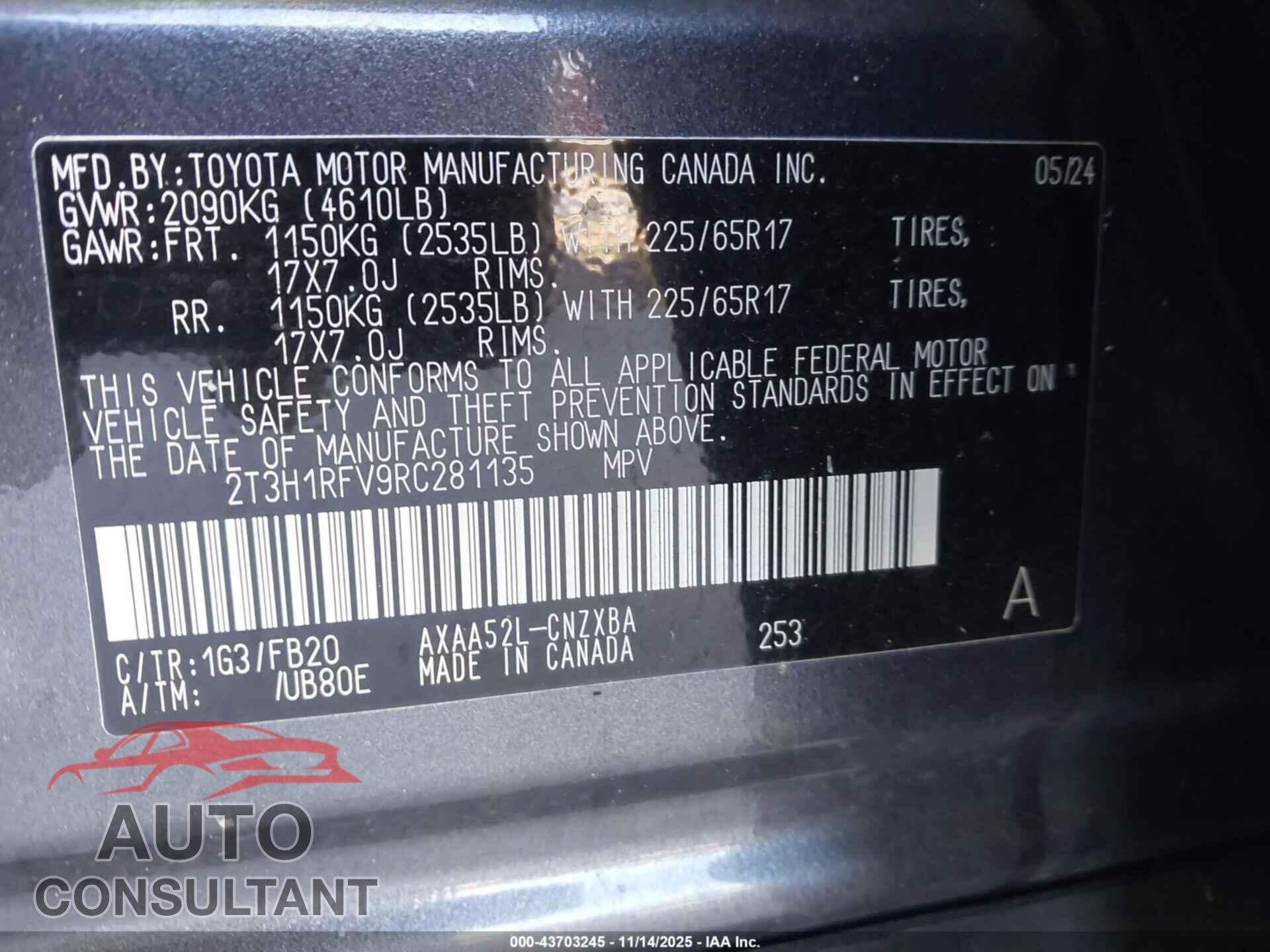 TOYOTA RAV4 2024 - 2T3H1RFV9RC281135