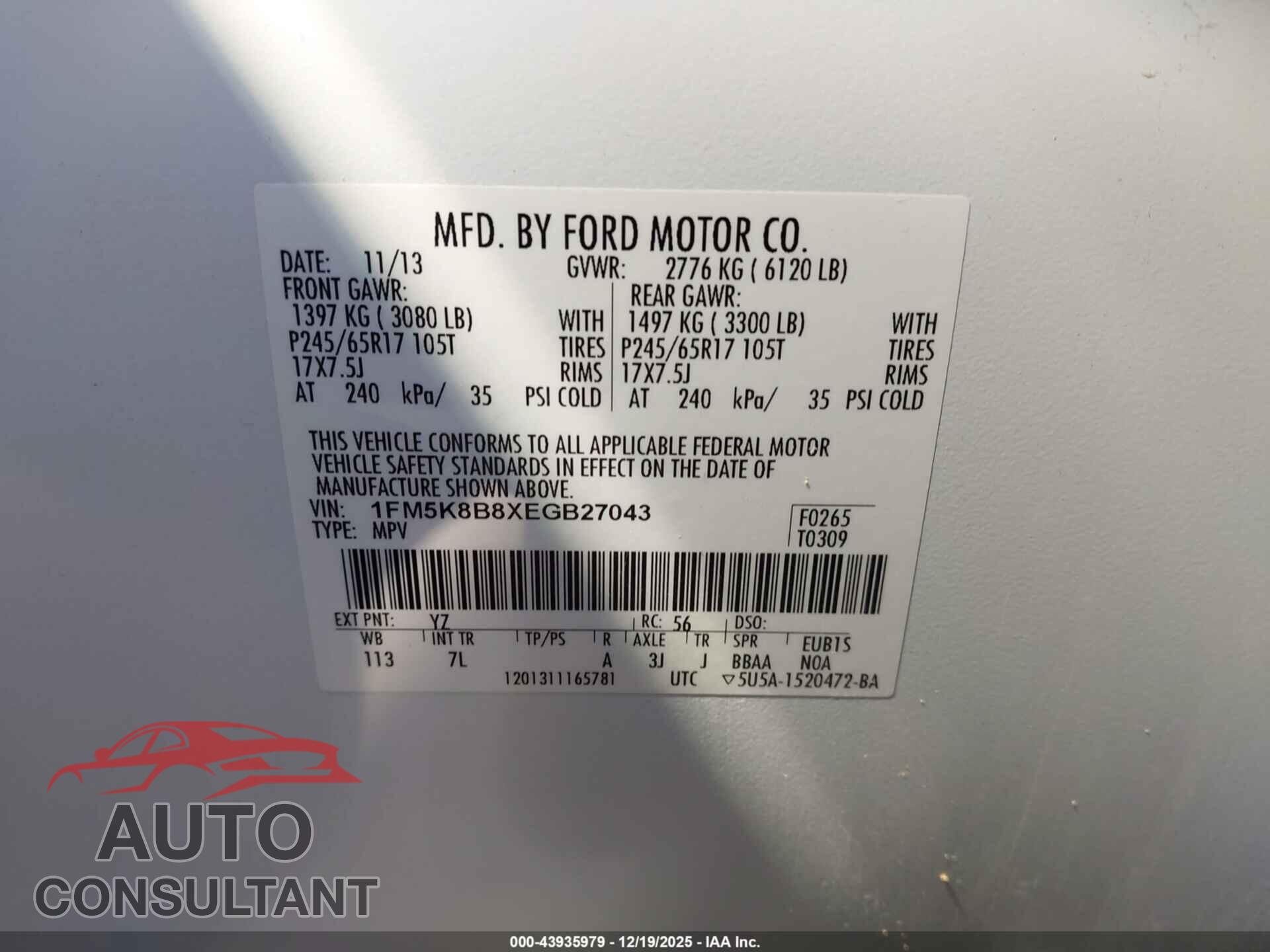 FORD EXPLORER 2014 - 1FM5K8B8XEGB27043