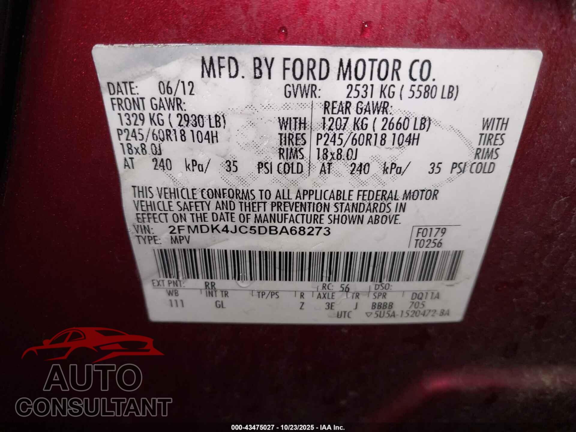 FORD EDGE 2013 - 2FMDK4JC5DBA68273
