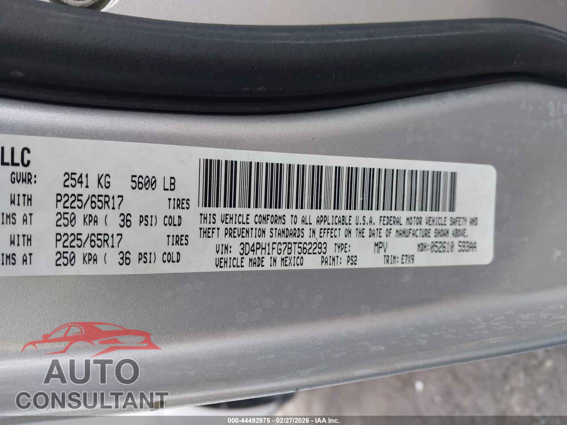 DODGE JOURNEY 2011 - 3D4PH1FG7BT562293