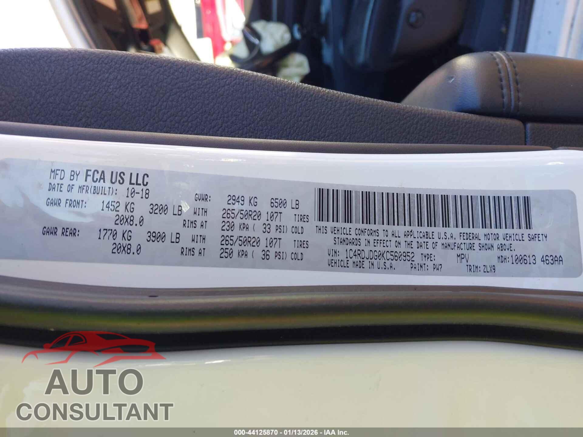 DODGE DURANGO 2019 - 1C4RDJDG0KC560952