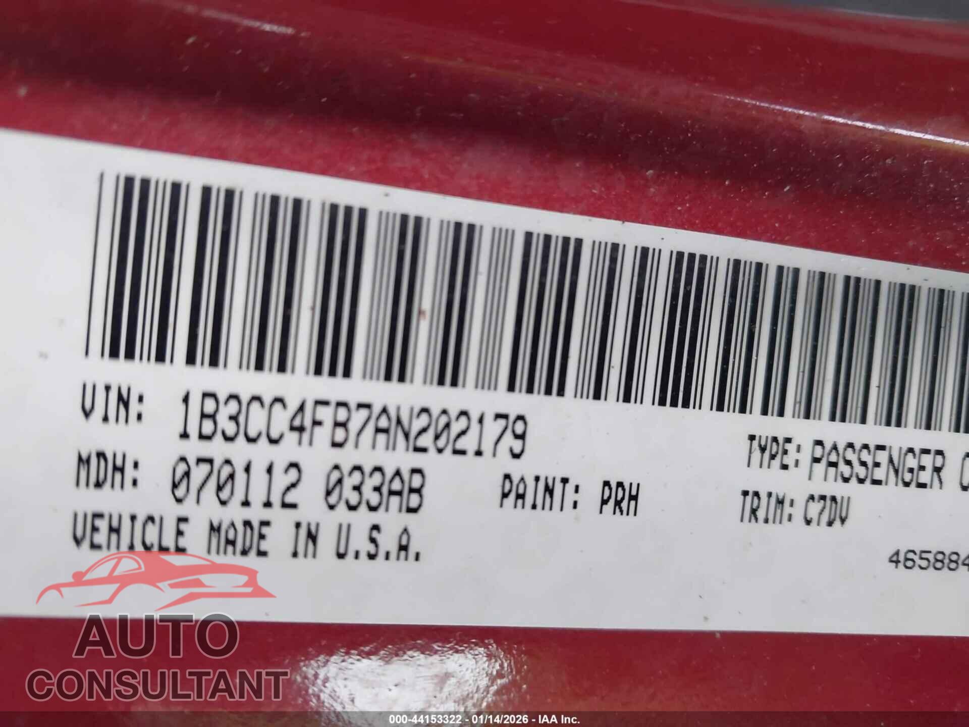 DODGE AVENGER 2010 - 1B3CC4FB7AN202179