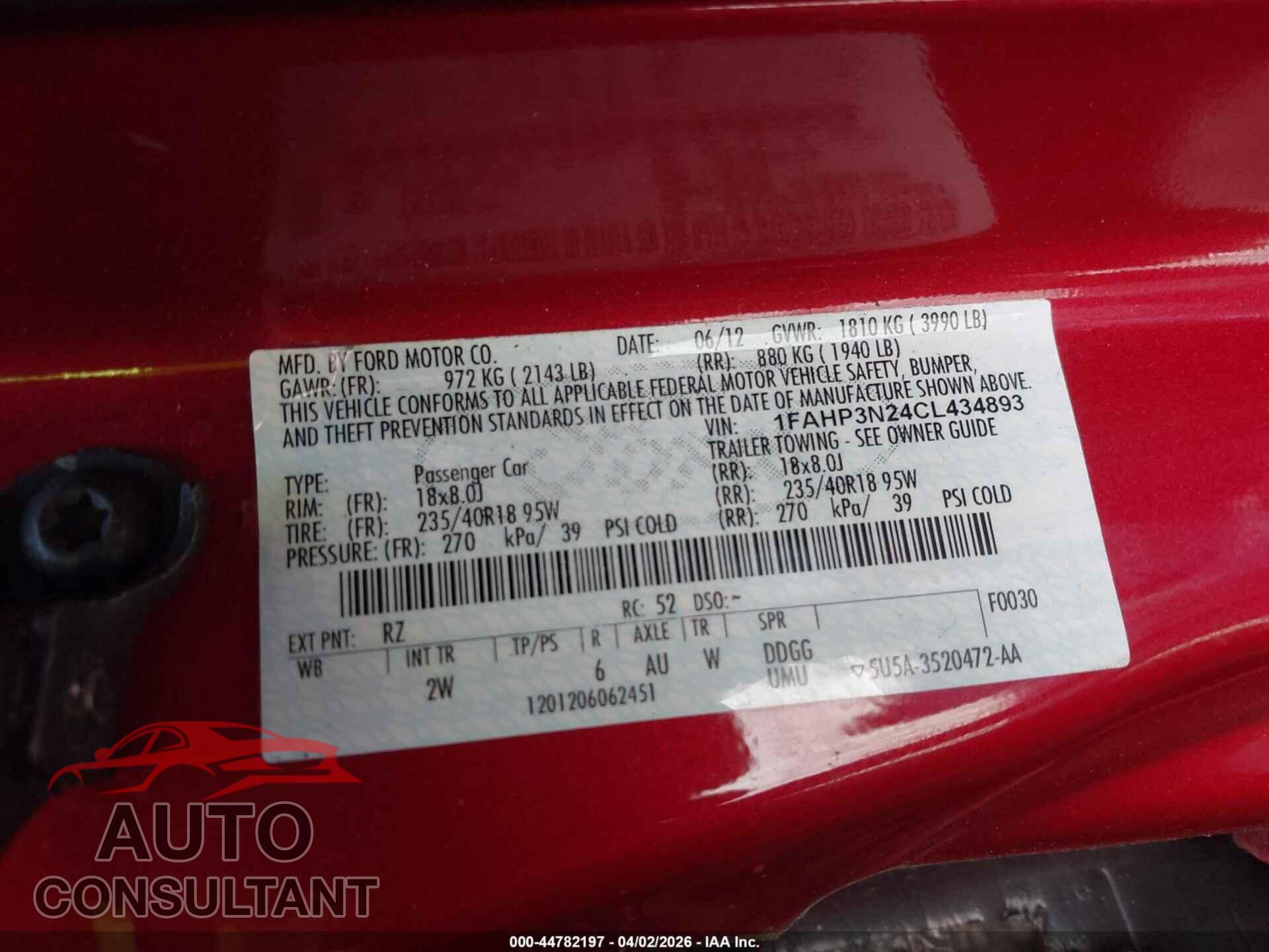 FORD FOCUS 2012 - 1FAHP3N24CL434893