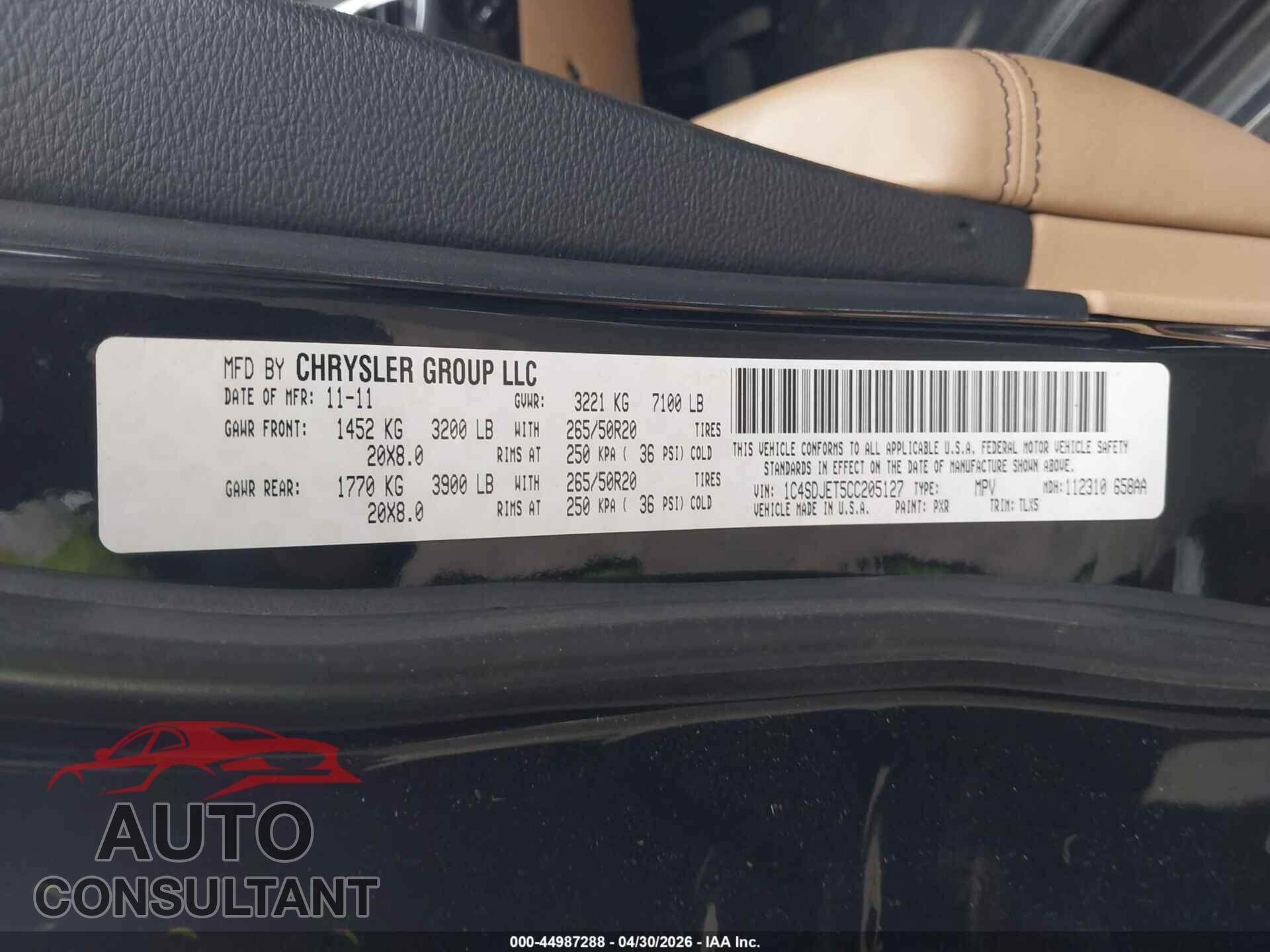 DODGE DURANGO 2012 - 1C4SDJET5CC205127