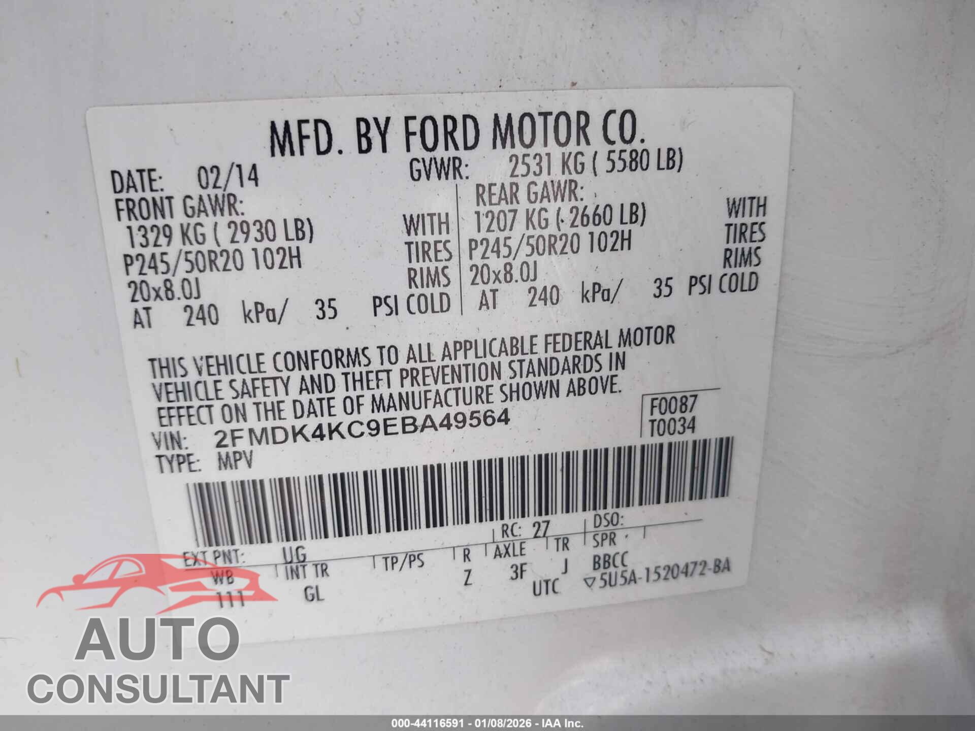 FORD EDGE 2014 - 2FMDK4KC9EBA49564