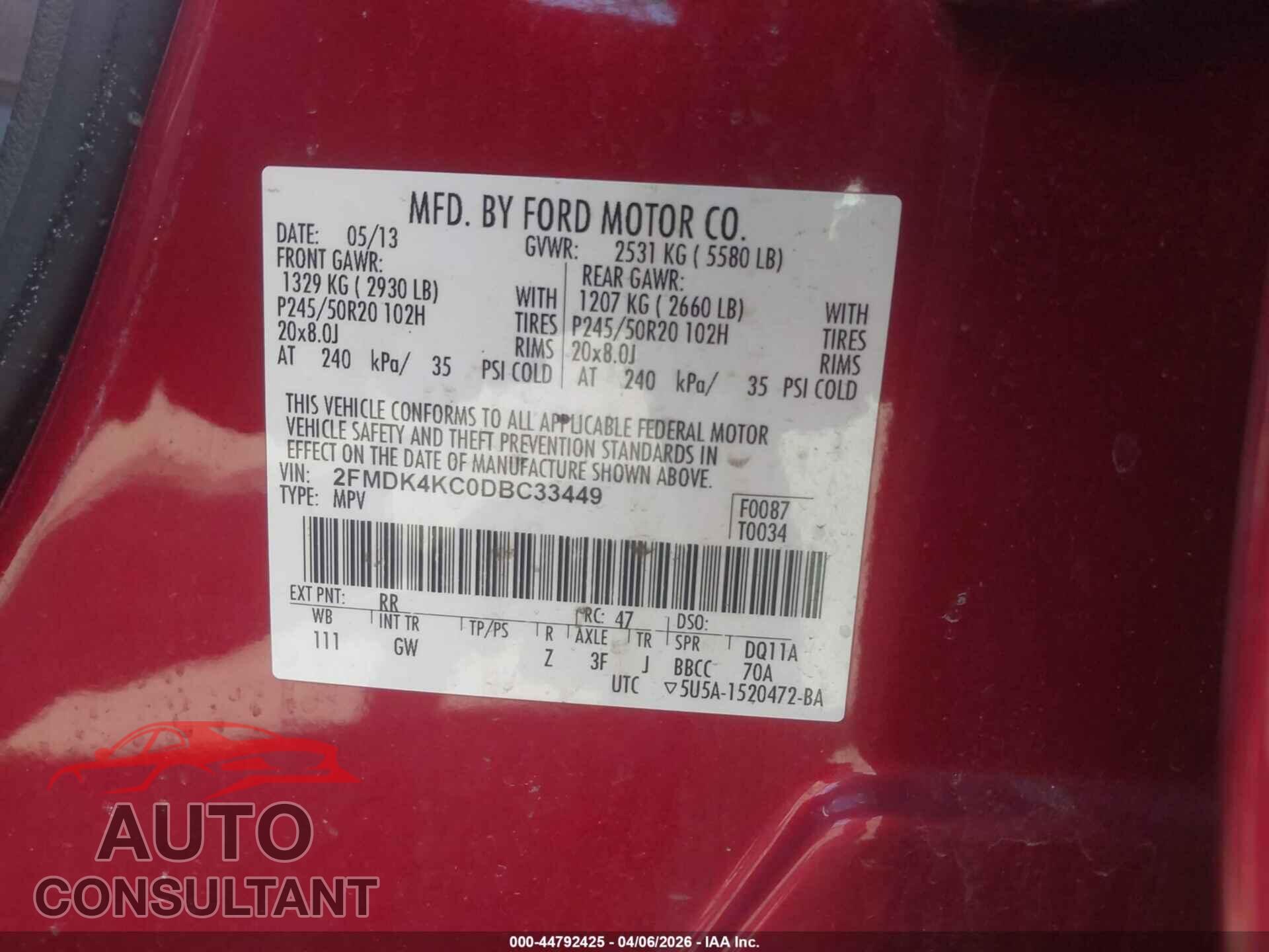 FORD EDGE 2013 - 2FMDK4KC0DBC33449