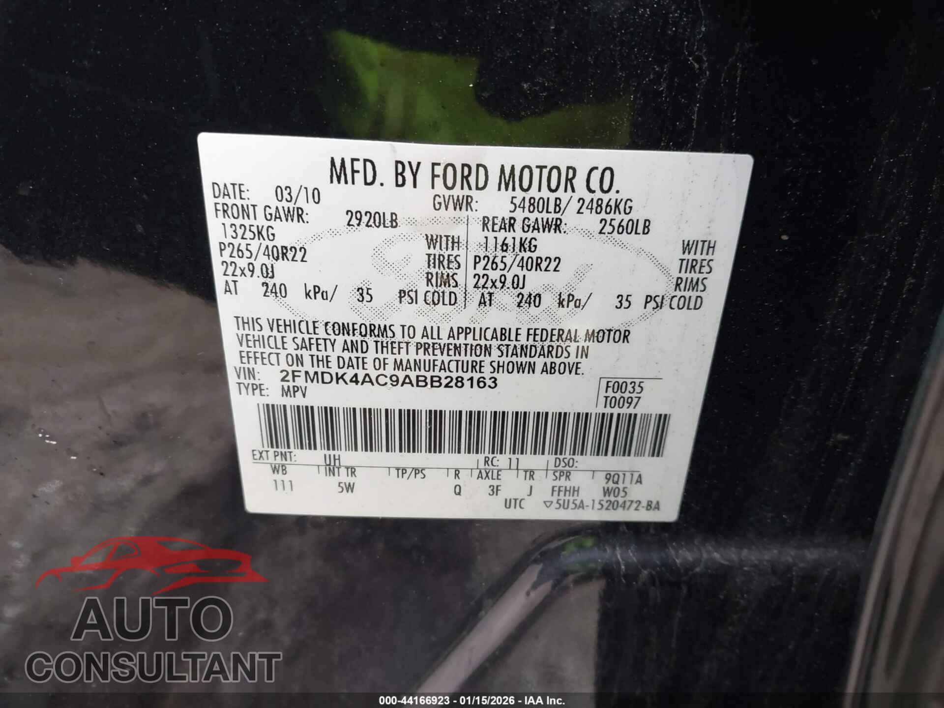 FORD EDGE 2010 - 2FMDK4AC9ABB28163