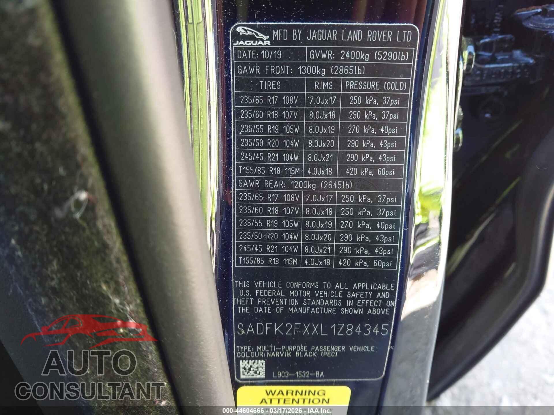 JAGUAR E-PACE 2020 - SADFK2FXXL1Z84345
