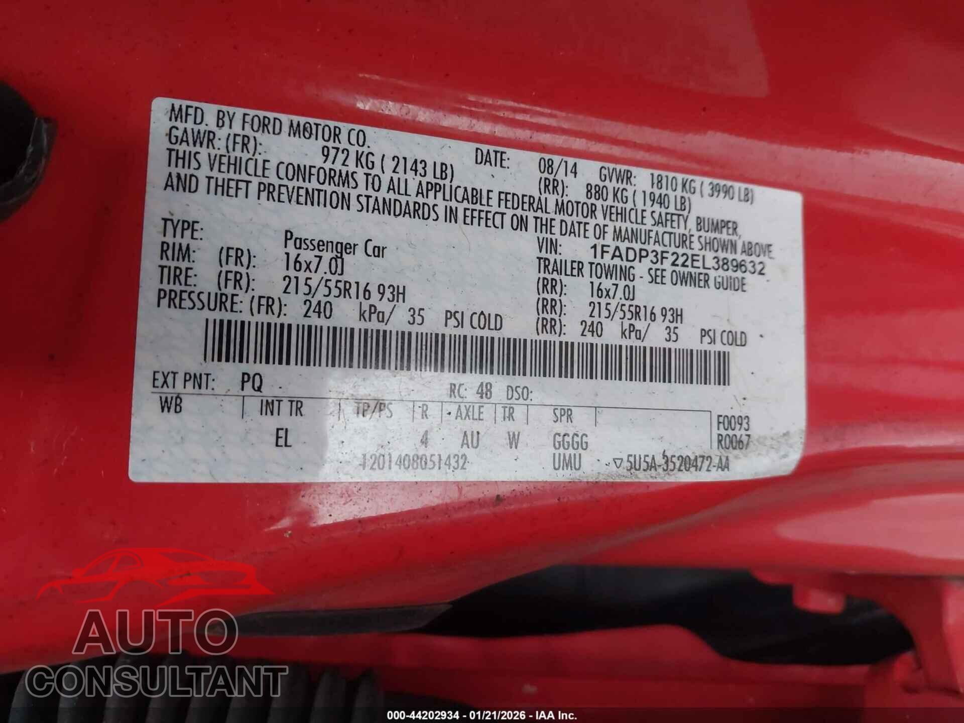 FORD FOCUS 2014 - 1FADP3F22EL389632