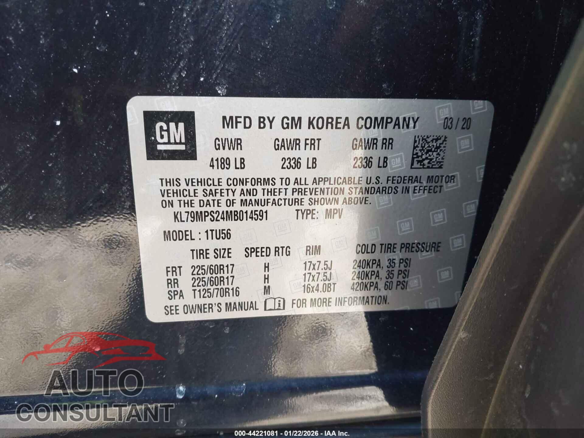CHEVROLET TRAILBLAZER 2021 - KL79MPS24MB014591