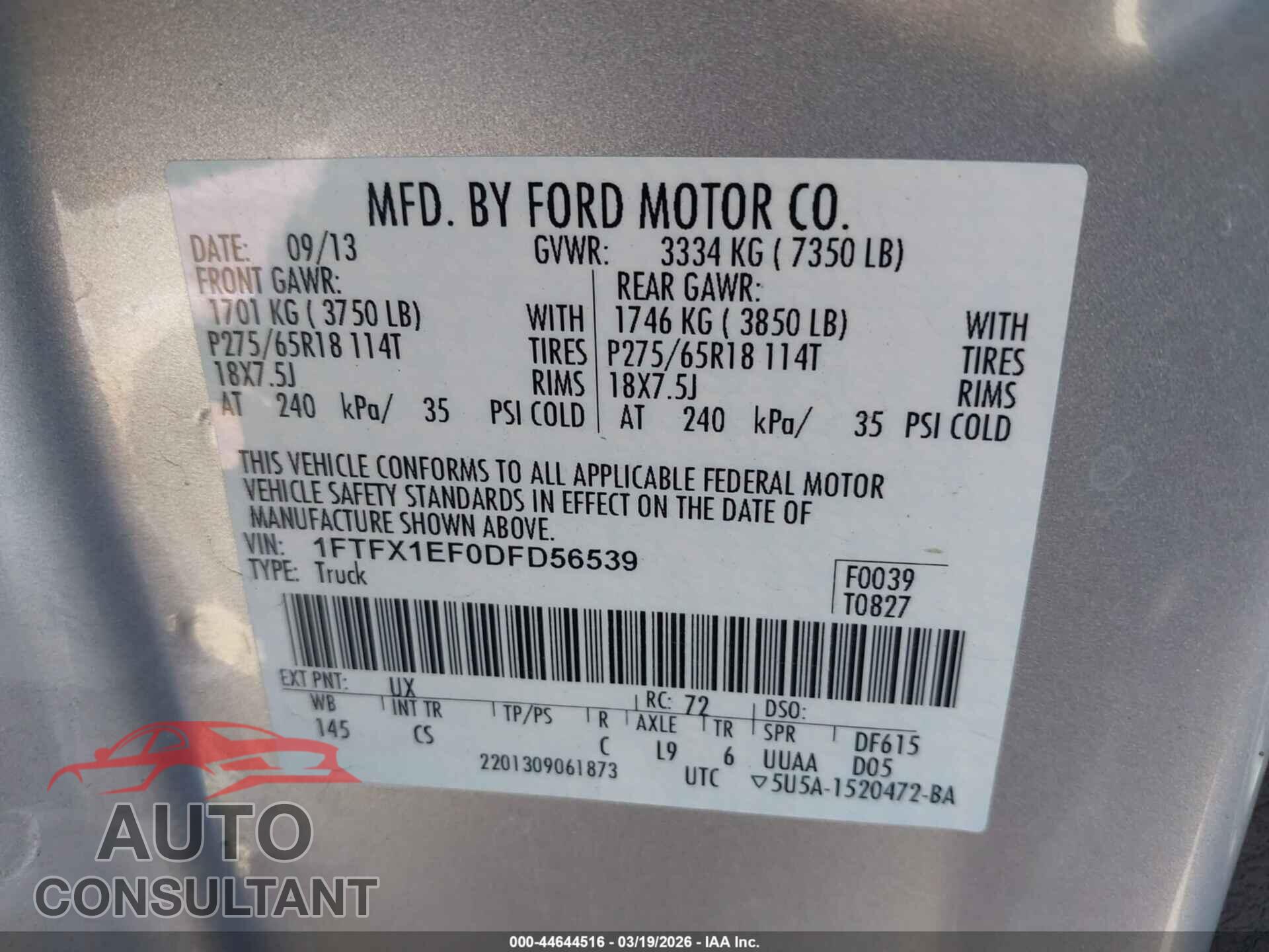 FORD F-150 2013 - 1FTFX1EF0DFD56539