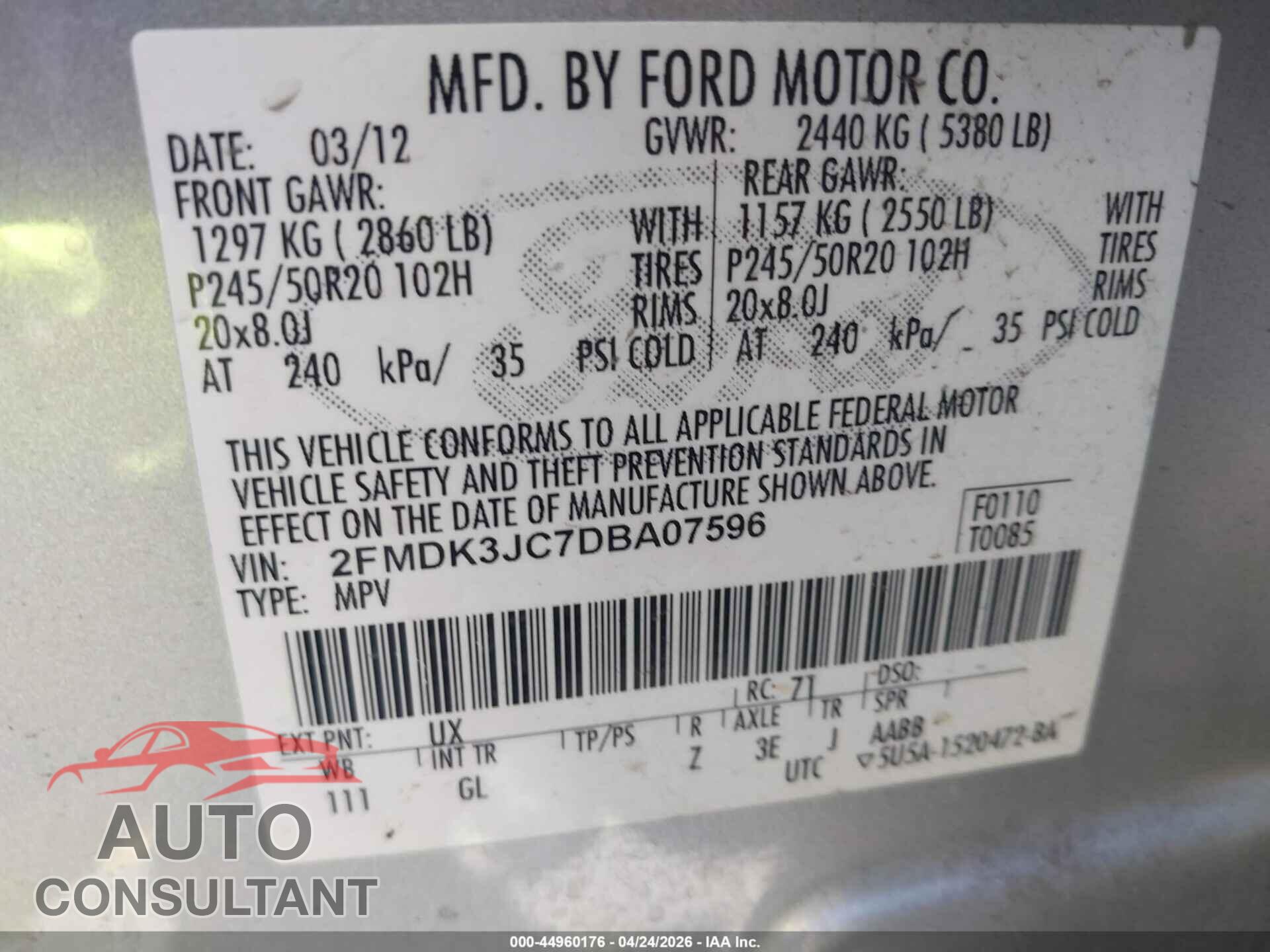 FORD EDGE 2013 - 2FMDK3JC7DBA07596