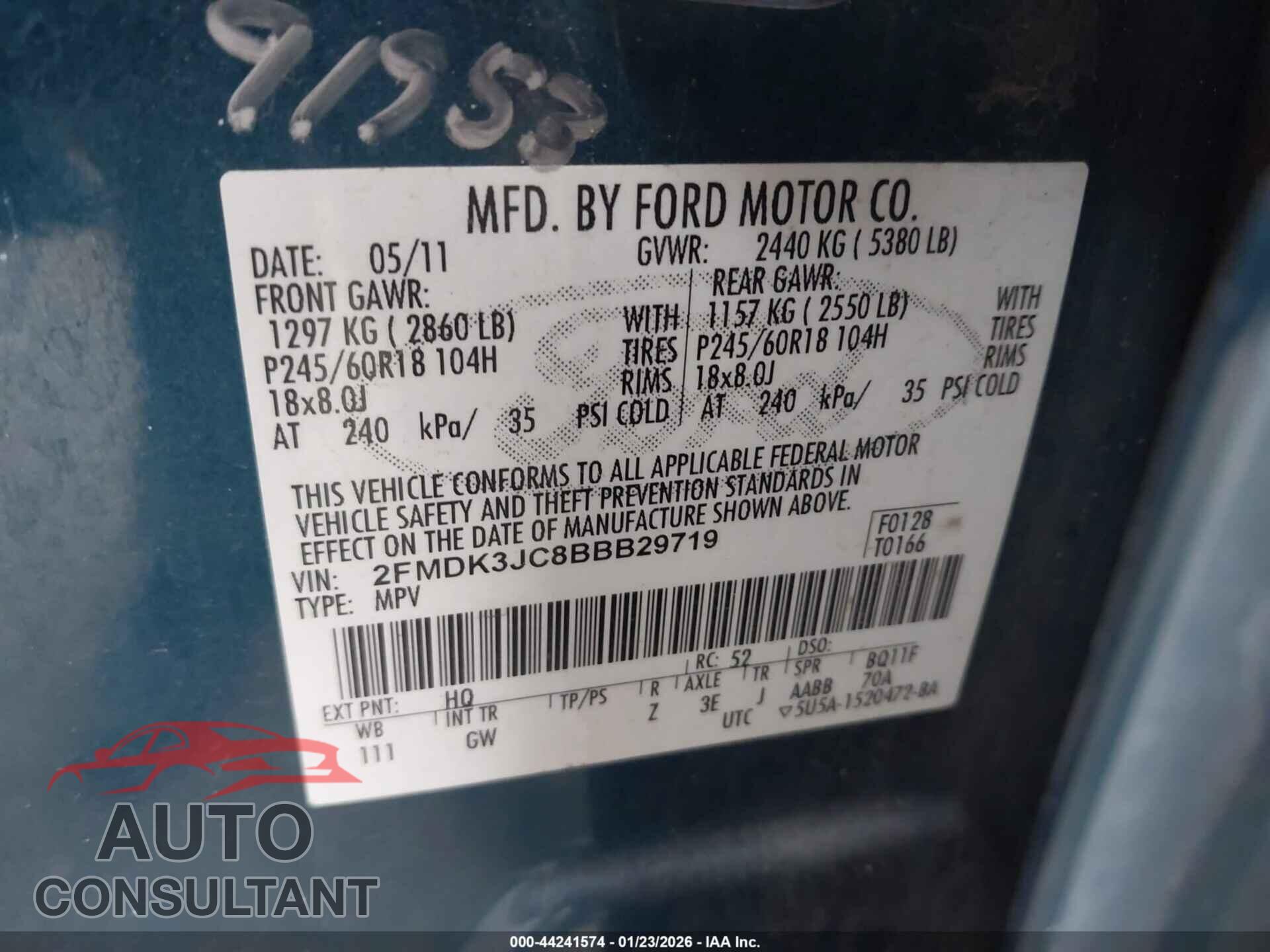 FORD EDGE 2011 - 2FMDK3JC8BBB29719
